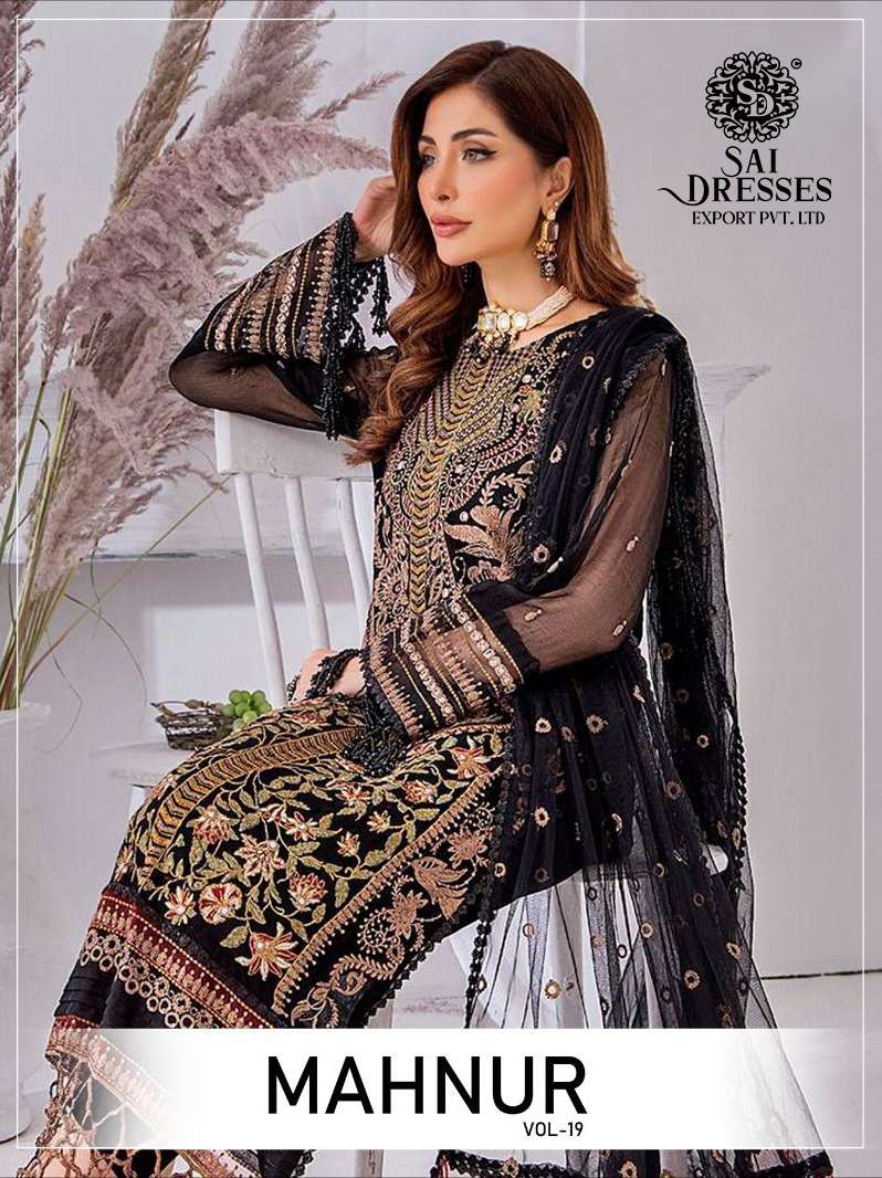 SAI DRESSES PRESENT MAHNUR VOL 19 SEMI STITCHED PARTY WEAR PAKISTANI DESIGNER SUITS IN WHOLESALE RATE IN SURAT