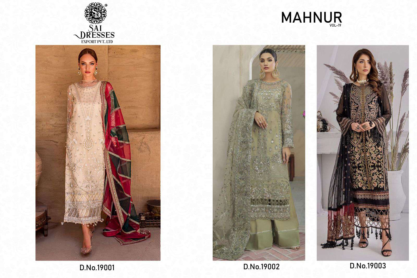 SAI DRESSES PRESENT MAHNUR VOL 19 SEMI STITCHED PARTY WEAR PAKISTANI DESIGNER SUITS IN WHOLESALE RATE IN SURAT