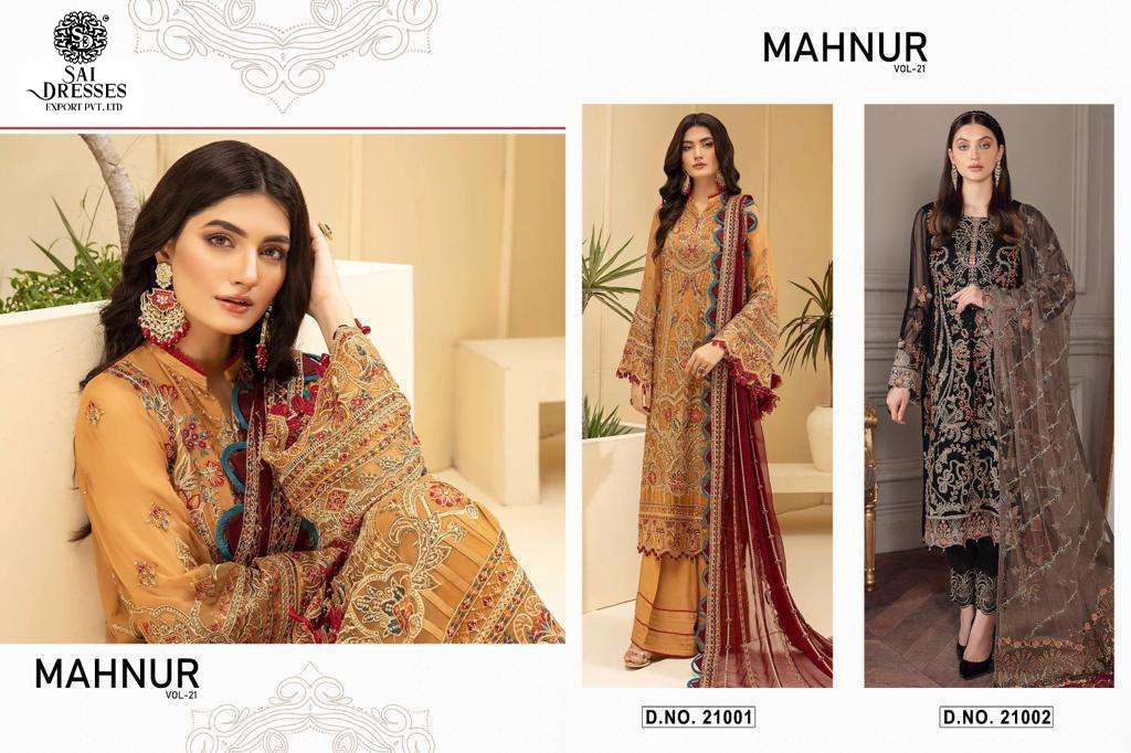 SAI DRESSES PRESENT MAHNUR VOL 21 SEMI STITCHED PARTY WEAR PAKISTANI DESIGNER SUITS IN WHOLESALE RATE IN SURAT