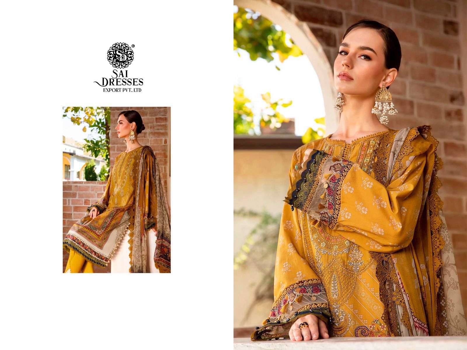SAI DRESSES PRESENT MARIA B M PRINTS SPRING SUMMER 23 PURE COTTON PATCH EMBROIDERED PAKISTANI DESIGNER SUITS IN WHOLESALE RATE IN SURAT