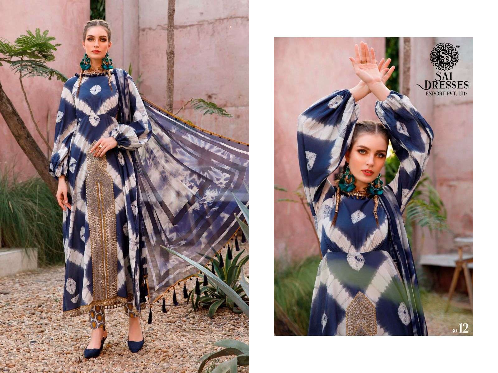 SAI DRESSES PRESENT MARIA B M PRINTS SPRING SUMMER 23 PURE COTTON PATCH EMBROIDERED PAKISTANI DESIGNER SUITS IN WHOLESALE RATE IN SURAT