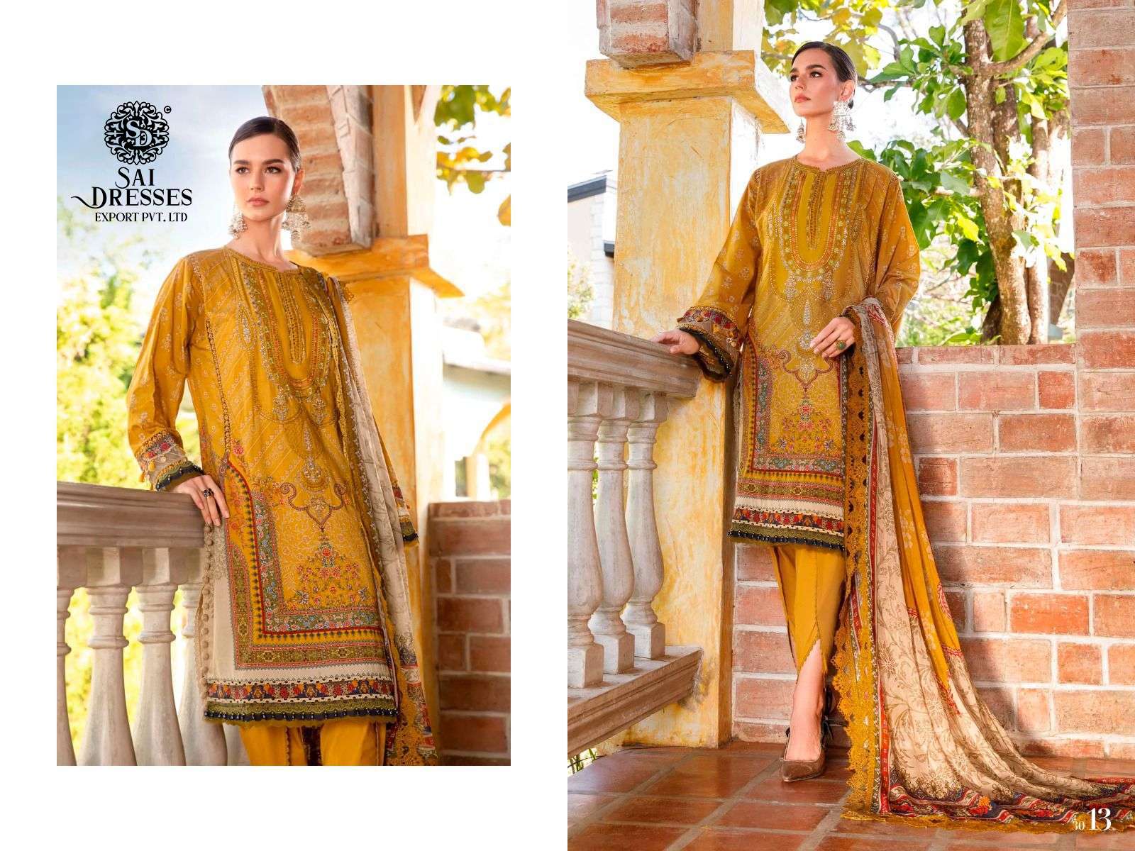 SAI DRESSES PRESENT MARIA B M PRINTS SPRING SUMMER 23 PURE COTTON PATCH EMBROIDERED PAKISTANI DESIGNER SUITS IN WHOLESALE RATE IN SURAT