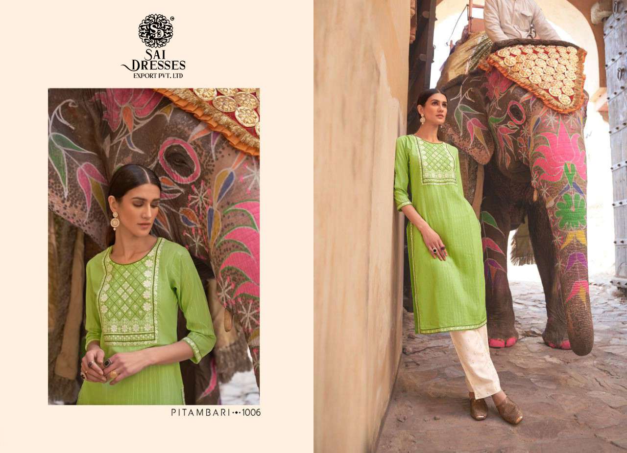 SAI DRESSES PRESENT PITAMBARI READY TO SUMMER WEAR DESIGNER KURTI COLLECTION IN WHOLESALE RATE IN SURAT