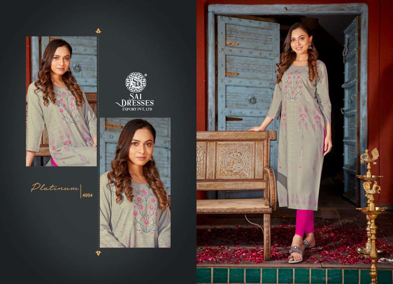 SAI DRESSES PRESENT PLATINUM VOL 4 READY TO DAILY WEAR FANCY RAYON KURTI COLLECTION IN WHOLESALE RATE IN SURAT 