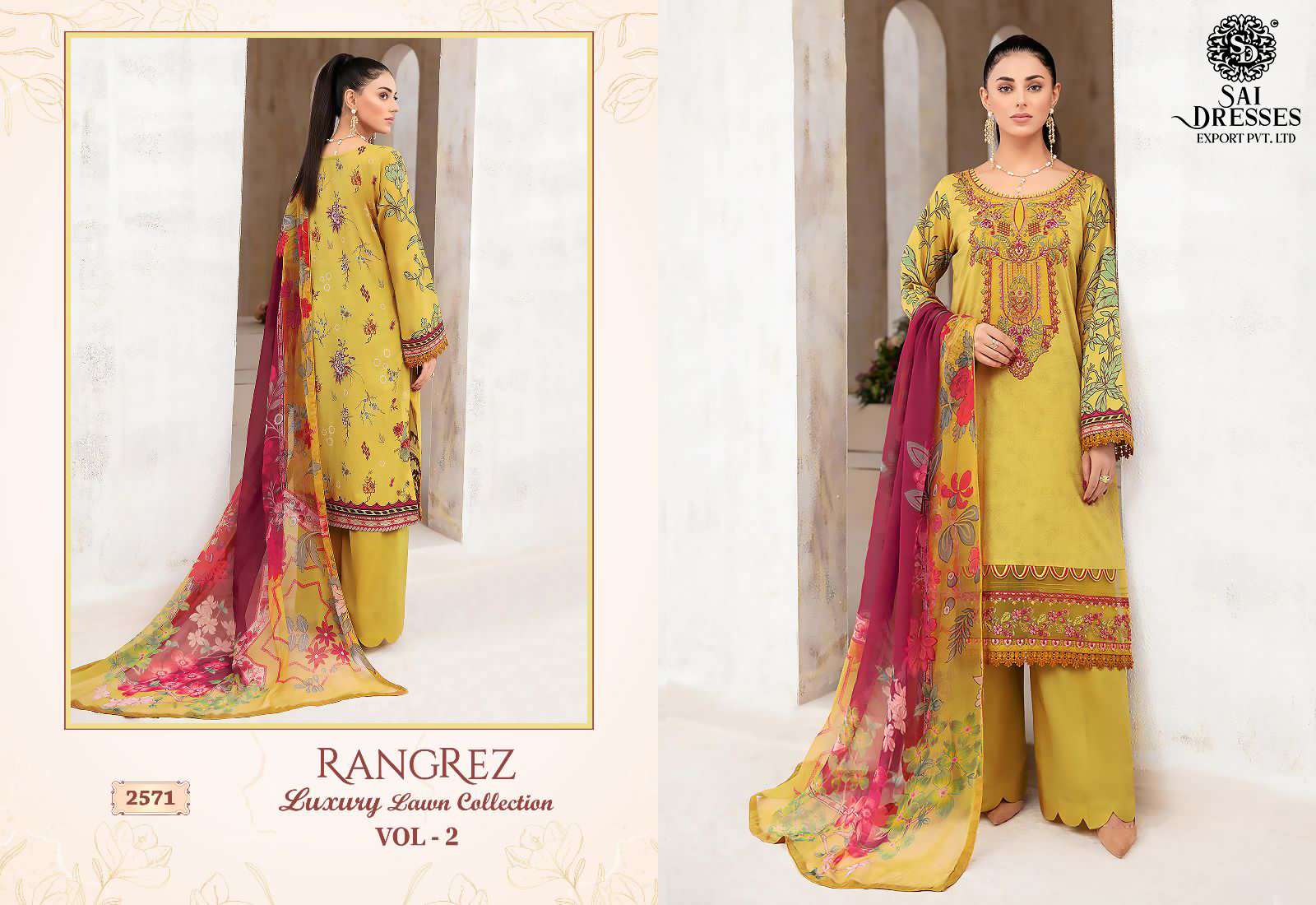 SAI DRESSES PRESENT RANGREZ LUXURY LAWN COLLECTION VOL 2 EMBROIDERED SUMMER WEAR PAKISTANI SALWAR SUITS IN WHOLESALE RATE IN SURAT