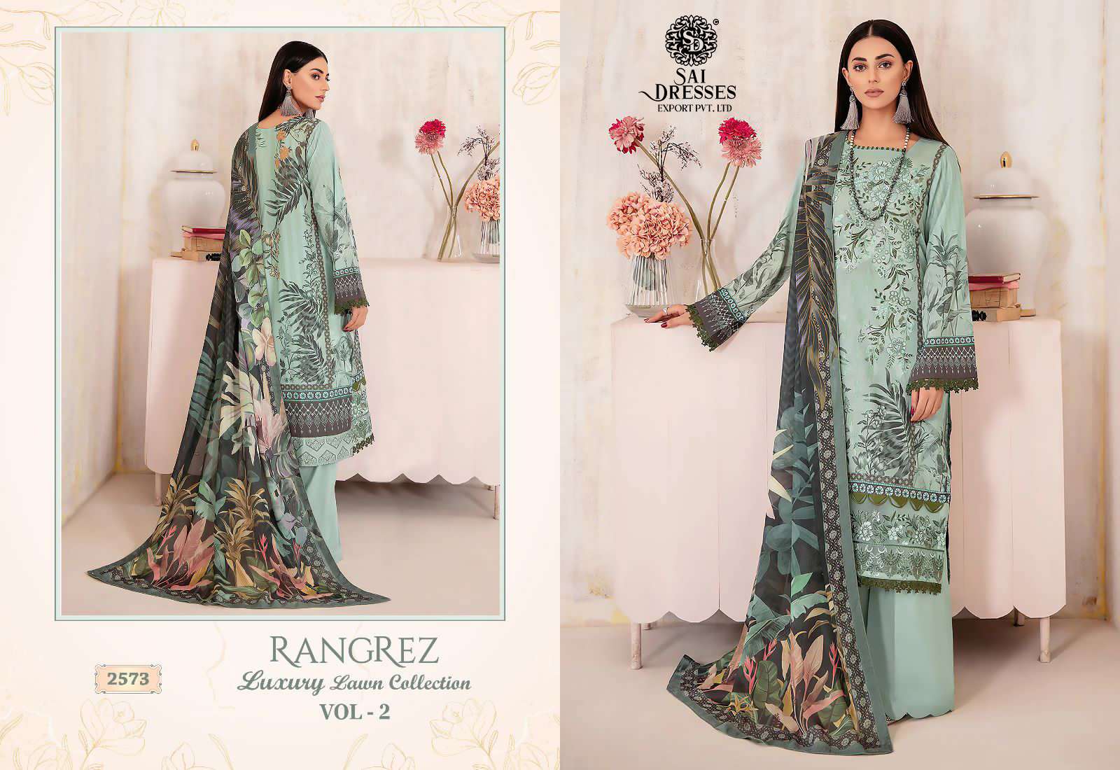 SAI DRESSES PRESENT RANGREZ LUXURY LAWN COLLECTION VOL 2 EMBROIDERED SUMMER WEAR PAKISTANI SALWAR SUITS IN WHOLESALE RATE IN SURAT