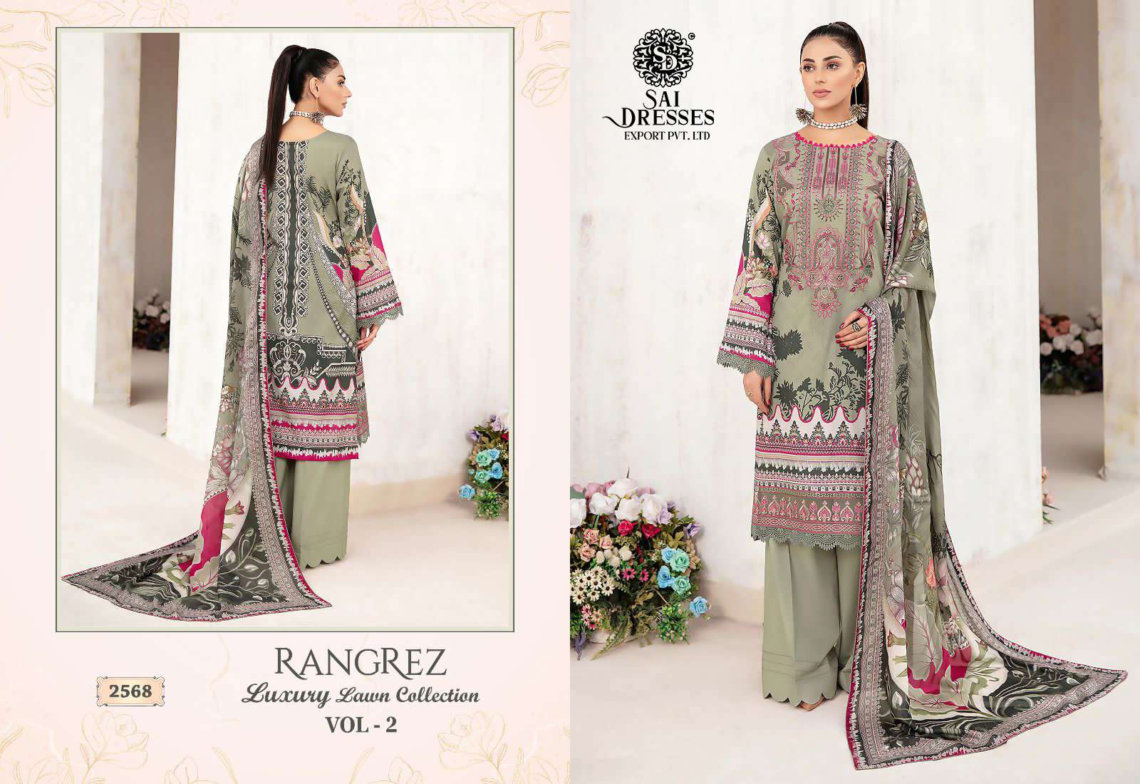 SAI DRESSES PRESENT RANGREZ LUXURY LAWN COLLECTION VOL 2 EMBROIDERED SUMMER WEAR PAKISTANI SALWAR SUITS IN WHOLESALE RATE IN SURAT