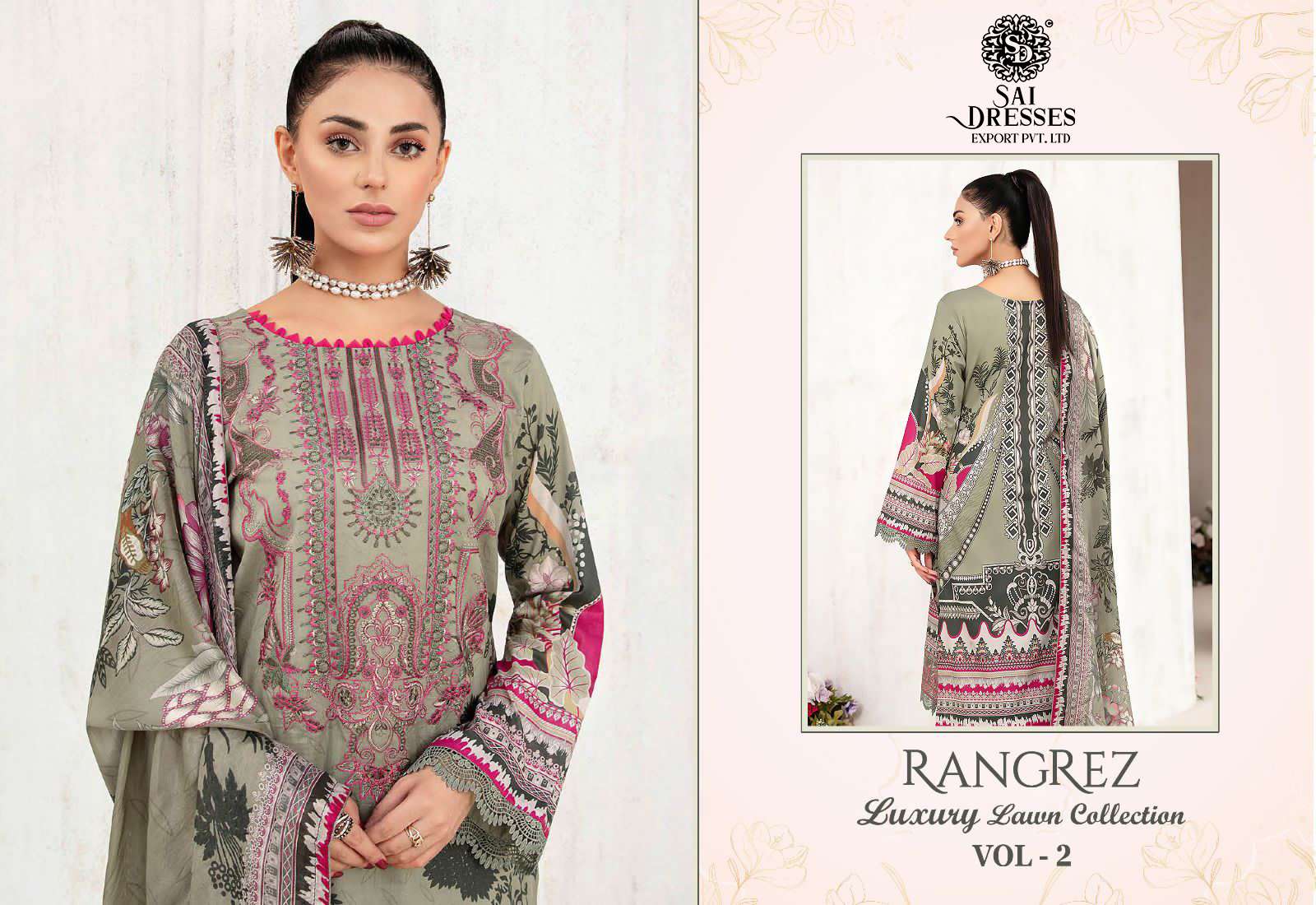 SAI DRESSES PRESENT RANGREZ LUXURY LAWN COLLECTION VOL 2 EMBROIDERED SUMMER WEAR PAKISTANI SALWAR SUITS IN WHOLESALE RATE IN SURAT