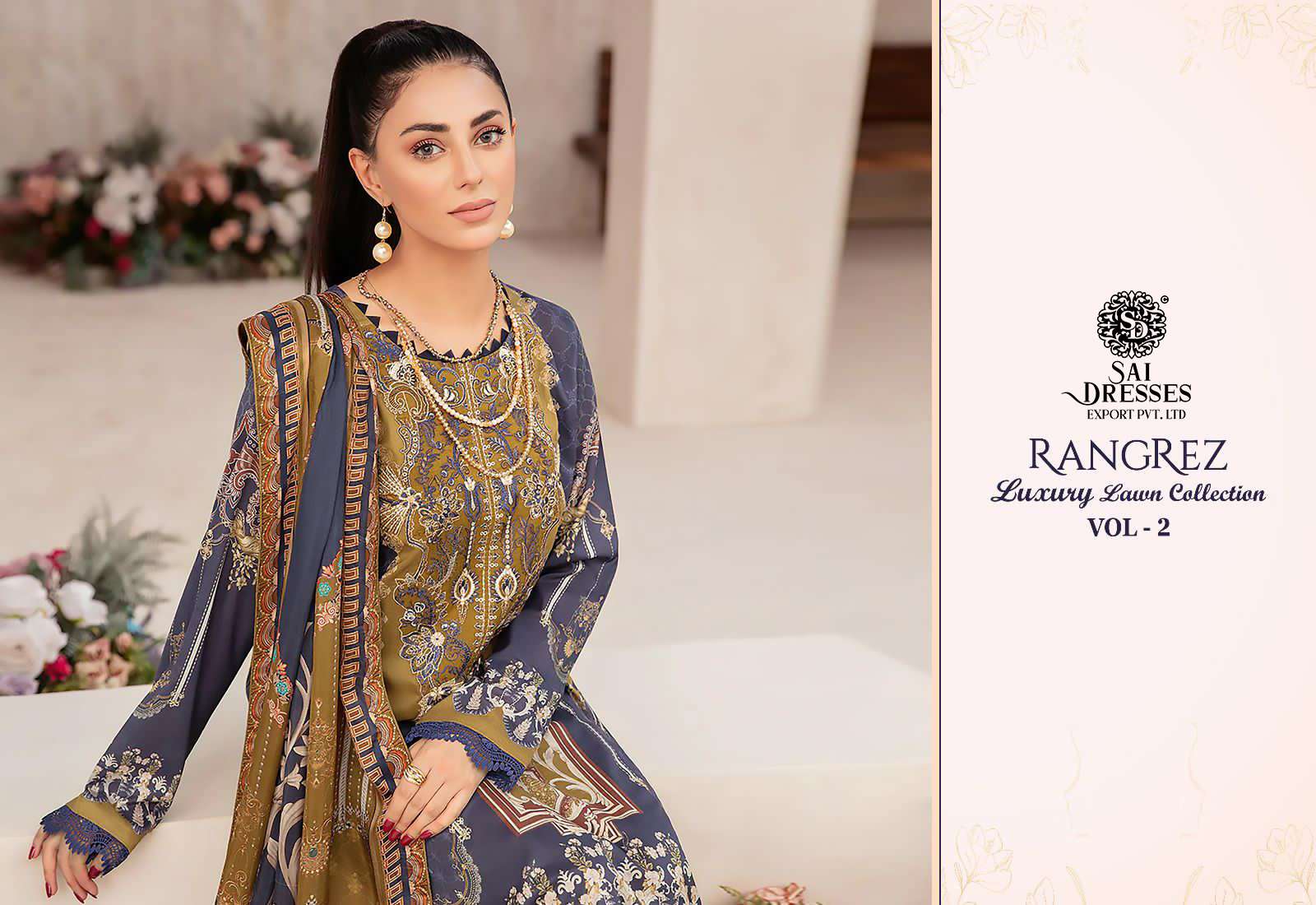SAI DRESSES PRESENT RANGREZ LUXURY LAWN COLLECTION VOL 2 EMBROIDERED SUMMER WEAR PAKISTANI SALWAR SUITS IN WHOLESALE RATE IN SURAT