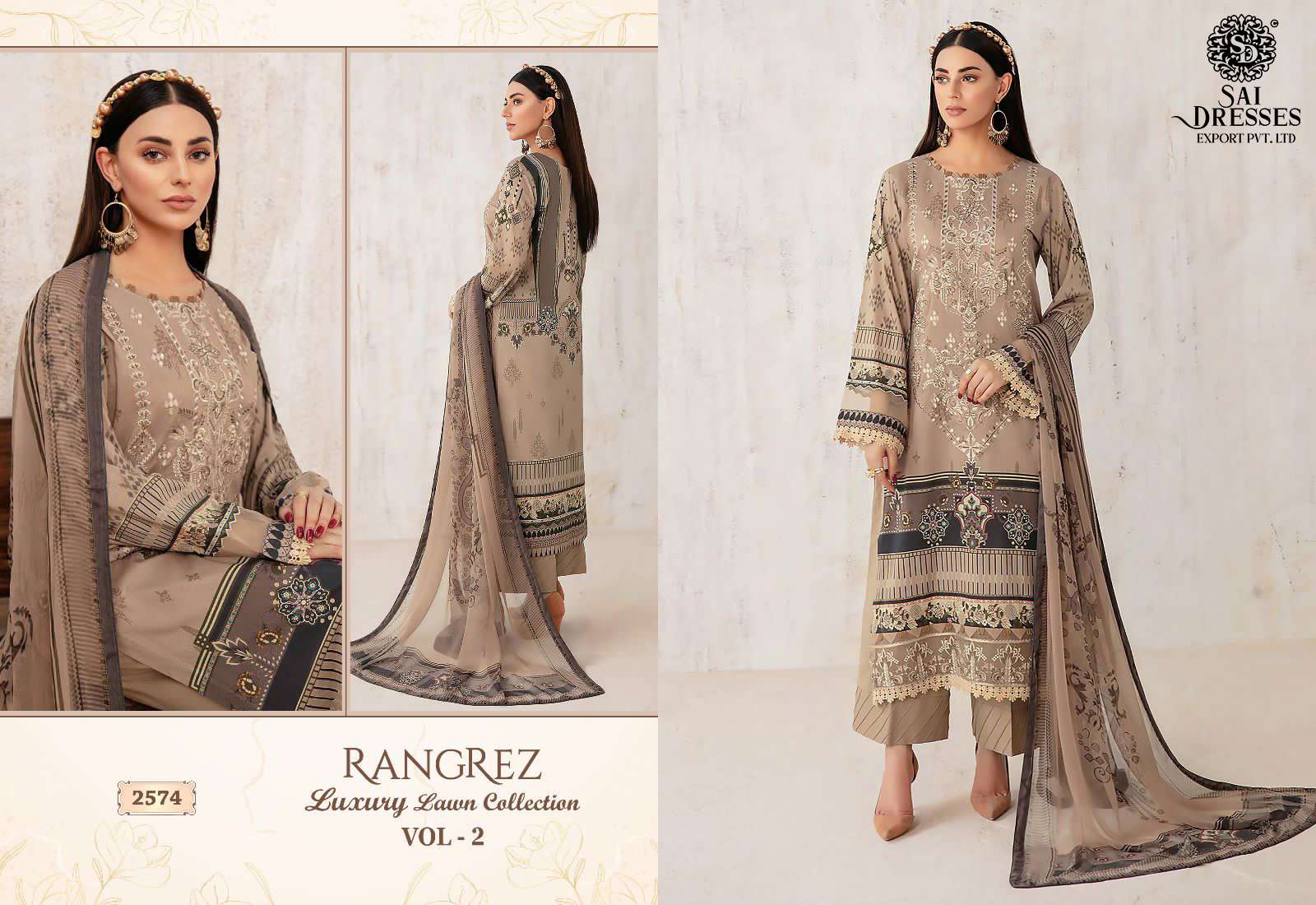 SAI DRESSES PRESENT RANGREZ LUXURY LAWN COLLECTION VOL 2 EMBROIDERED SUMMER WEAR PAKISTANI SALWAR SUITS IN WHOLESALE RATE IN SURAT