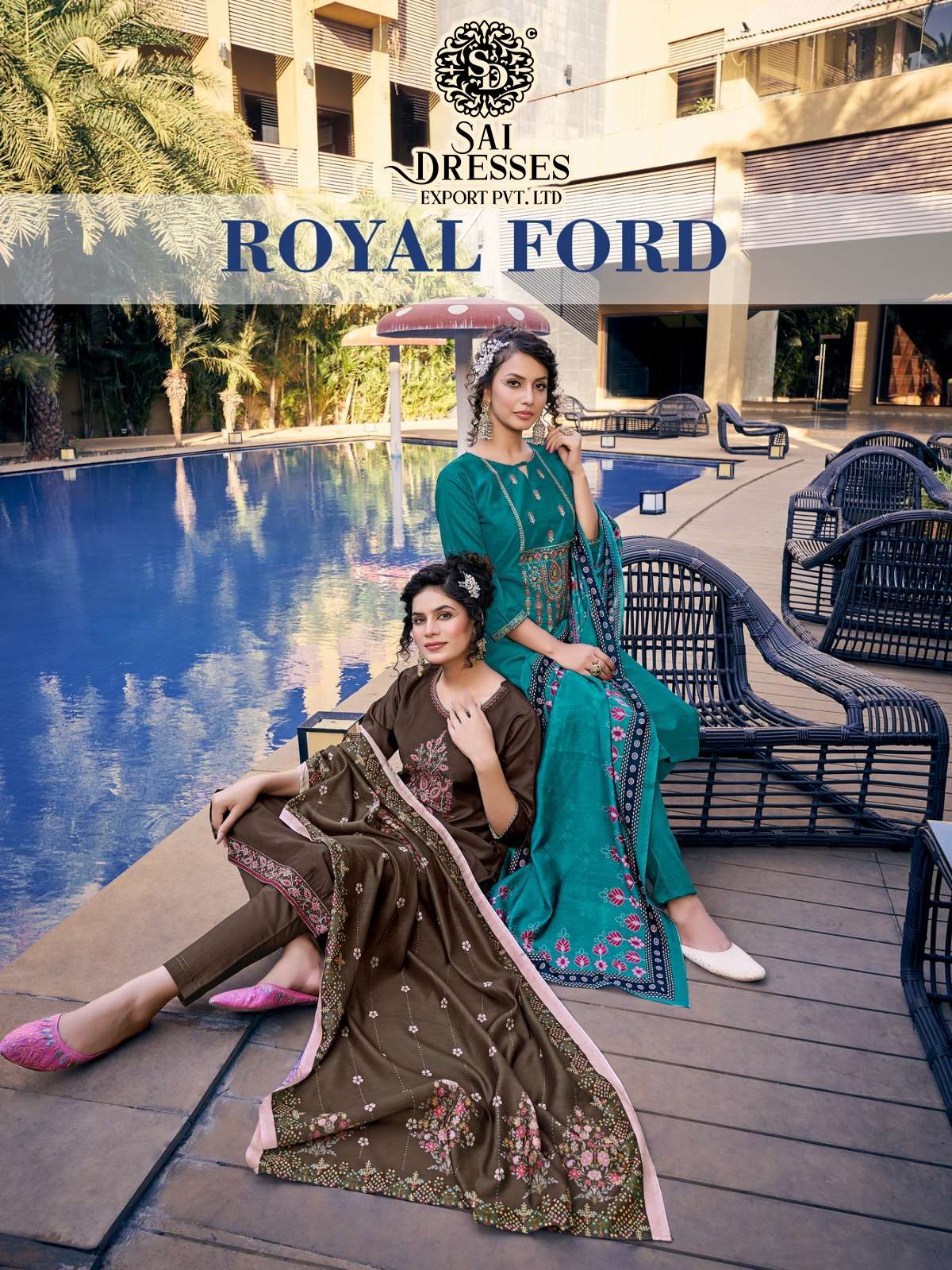 SAI DRESSES PRESENT ROYAL FORD READY TO WEAR PANT STYLE DESIGNER SUITS IN WHOLESALE RATE IN SURAT