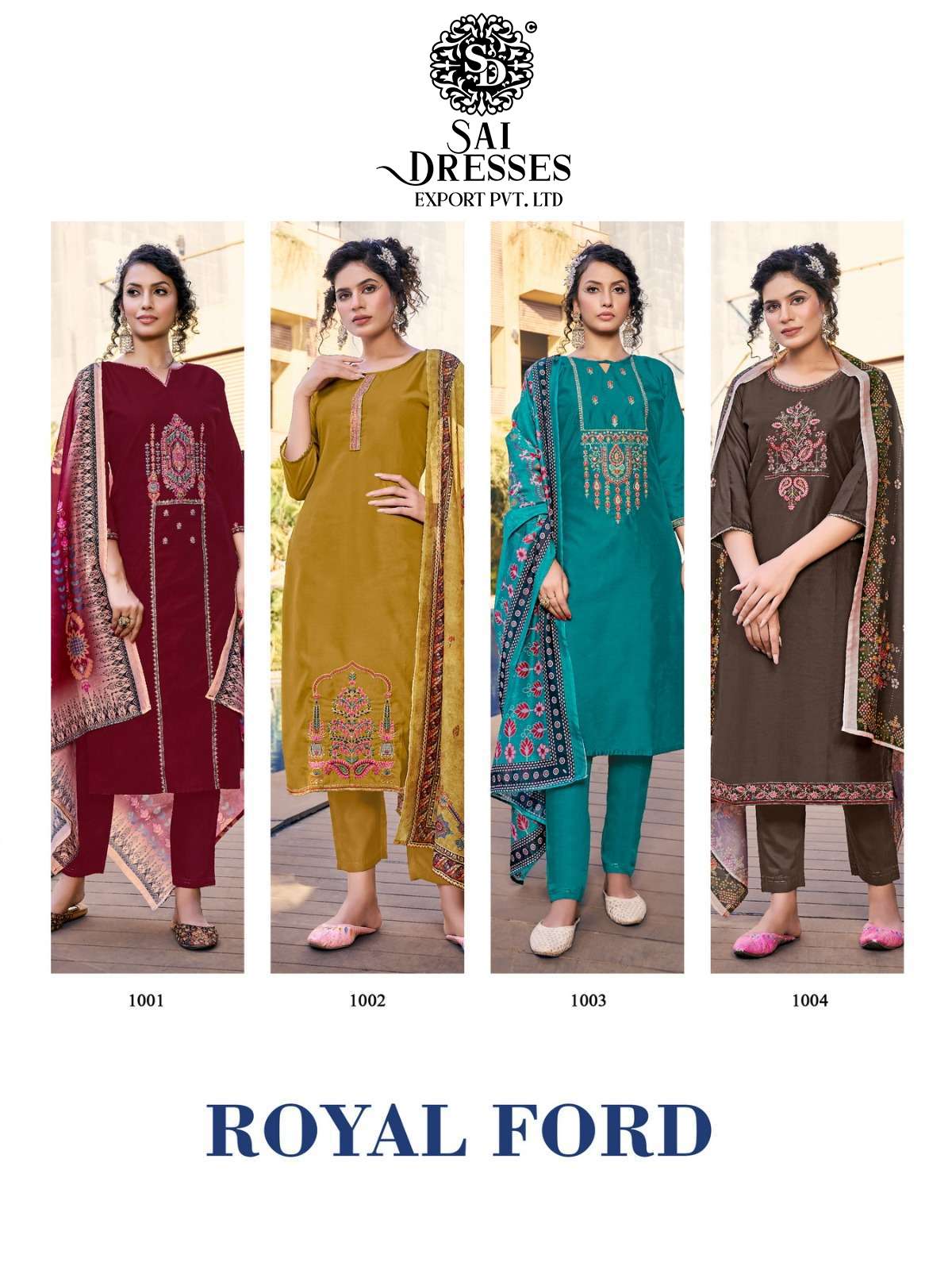 SAI DRESSES PRESENT ROYAL FORD READY TO WEAR PANT STYLE DESIGNER SUITS IN WHOLESALE RATE IN SURAT