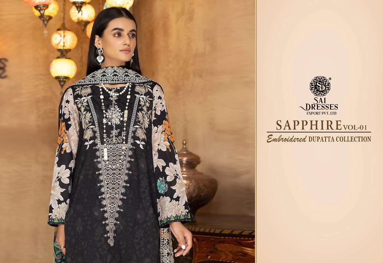 SAI DRESSES PRESENT SAPPHIRE VOL 1 PURE COTTON SELF EMBROIDERED PAKISTANI DESIGNER SUITS IN WHOLESALE RATE IN SURAT