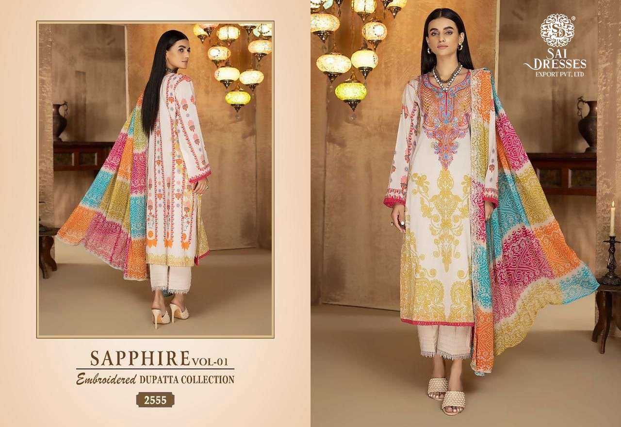 SAI DRESSES PRESENT SAPPHIRE VOL 1 PURE COTTON SELF EMBROIDERED PAKISTANI DESIGNER SUITS IN WHOLESALE RATE IN SURAT