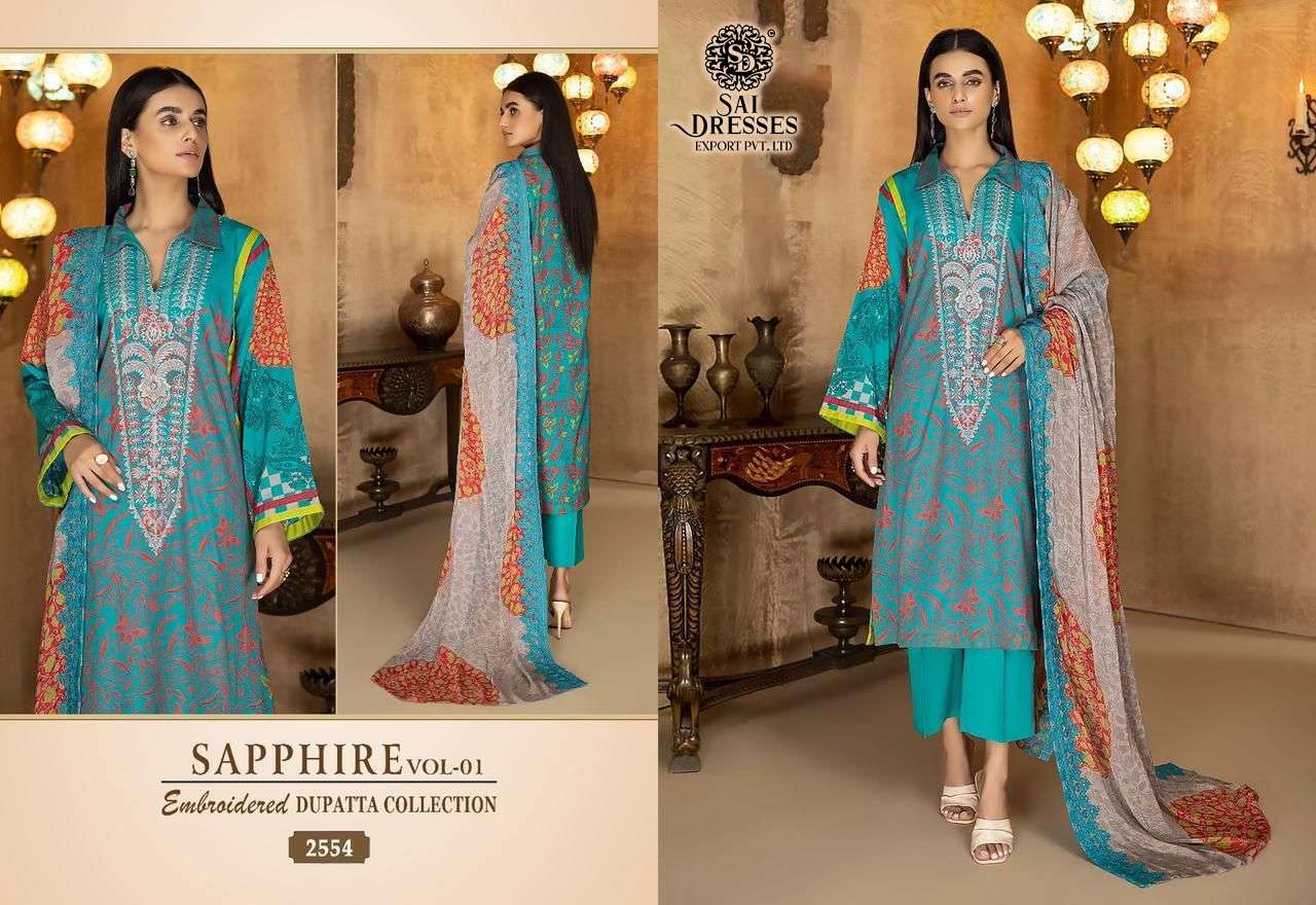 SAI DRESSES PRESENT SAPPHIRE VOL 1 PURE COTTON SELF EMBROIDERED PAKISTANI DESIGNER SUITS IN WHOLESALE RATE IN SURAT