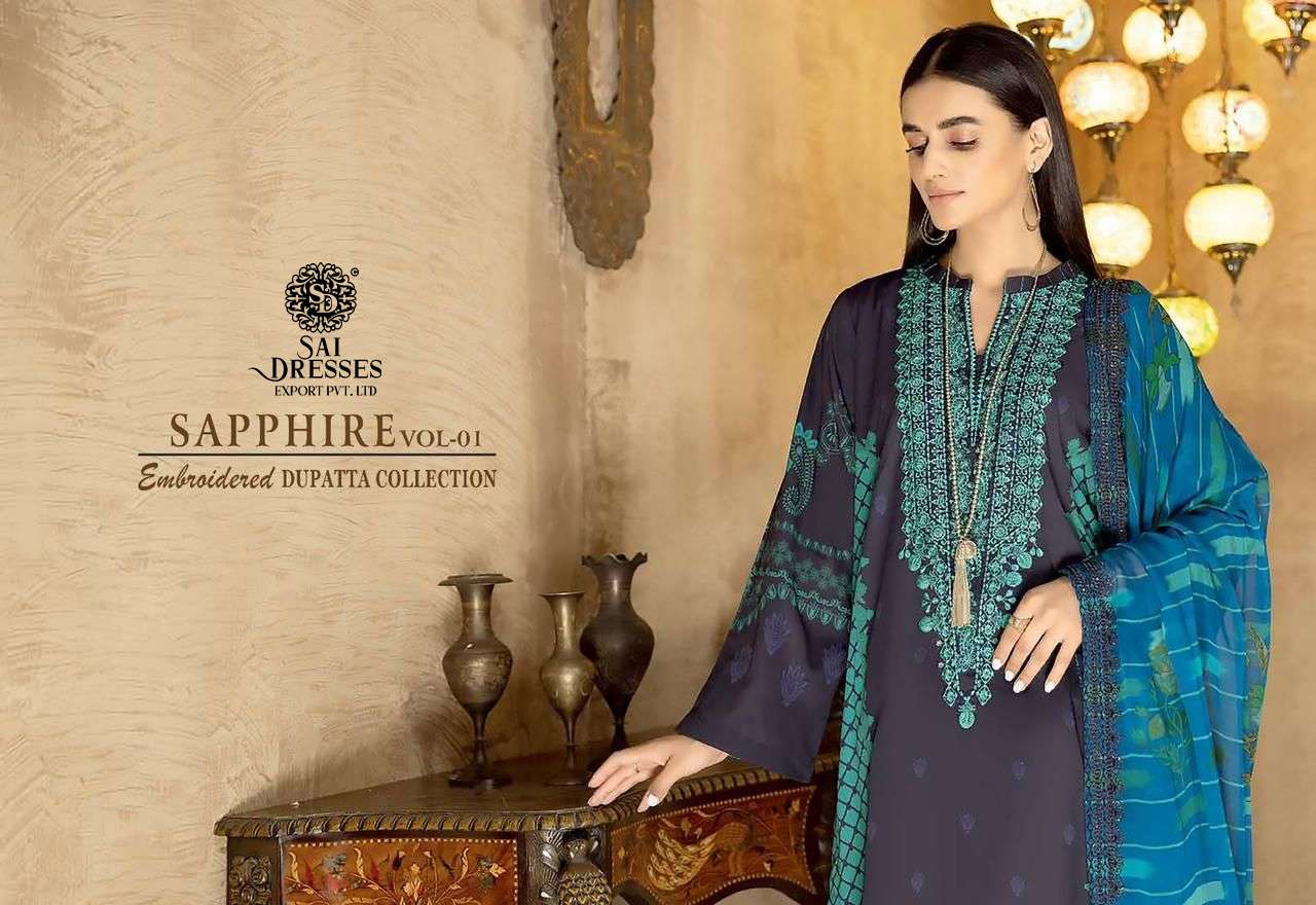 SAI DRESSES PRESENT SAPPHIRE VOL 1 PURE COTTON SELF EMBROIDERED PAKISTANI DESIGNER SUITS IN WHOLESALE RATE IN SURAT