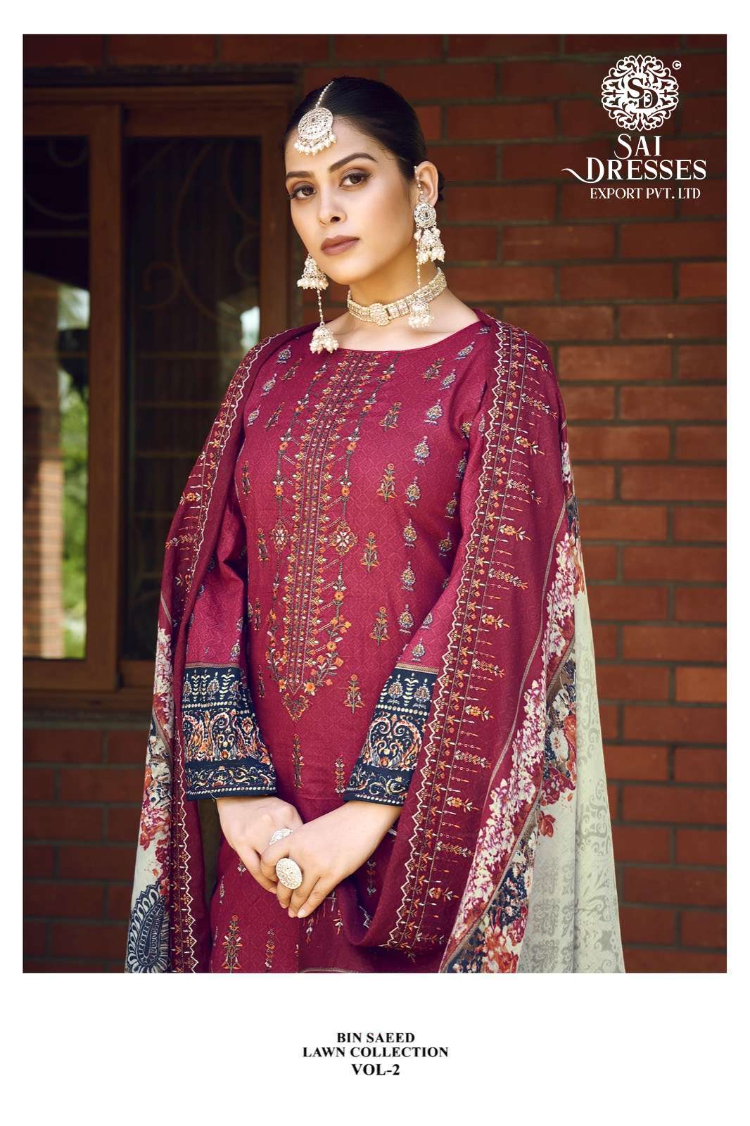 SAI DRESSES PRESENT BIN SAEED LAWN COLLECTION VOL 2 PURE COTTON SELF EMBROIDERED PAKISTANI DESIGNER SUITS IN WHOLESALE RATE IN SURAT