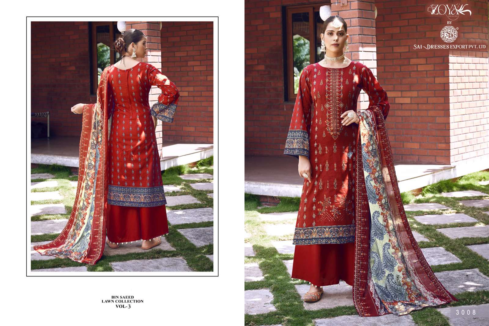 SAI DRESSES PRESENT BIN SAEED LAWN COLLECTION VOL 3 PURE COTTON SELF EMBROIDERED PAKISTANI DESIGNER SUITS IN WHOLESALE RATE IN SURAT