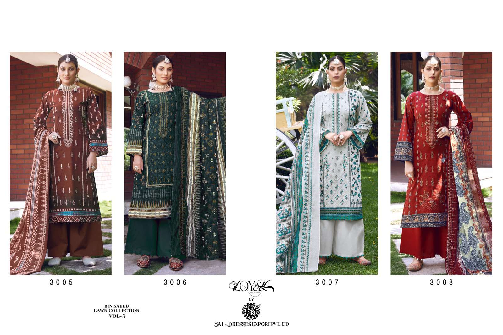 SAI DRESSES PRESENT BIN SAEED LAWN COLLECTION VOL 3 PURE COTTON SELF EMBROIDERED PAKISTANI DESIGNER SUITS IN WHOLESALE RATE IN SURAT