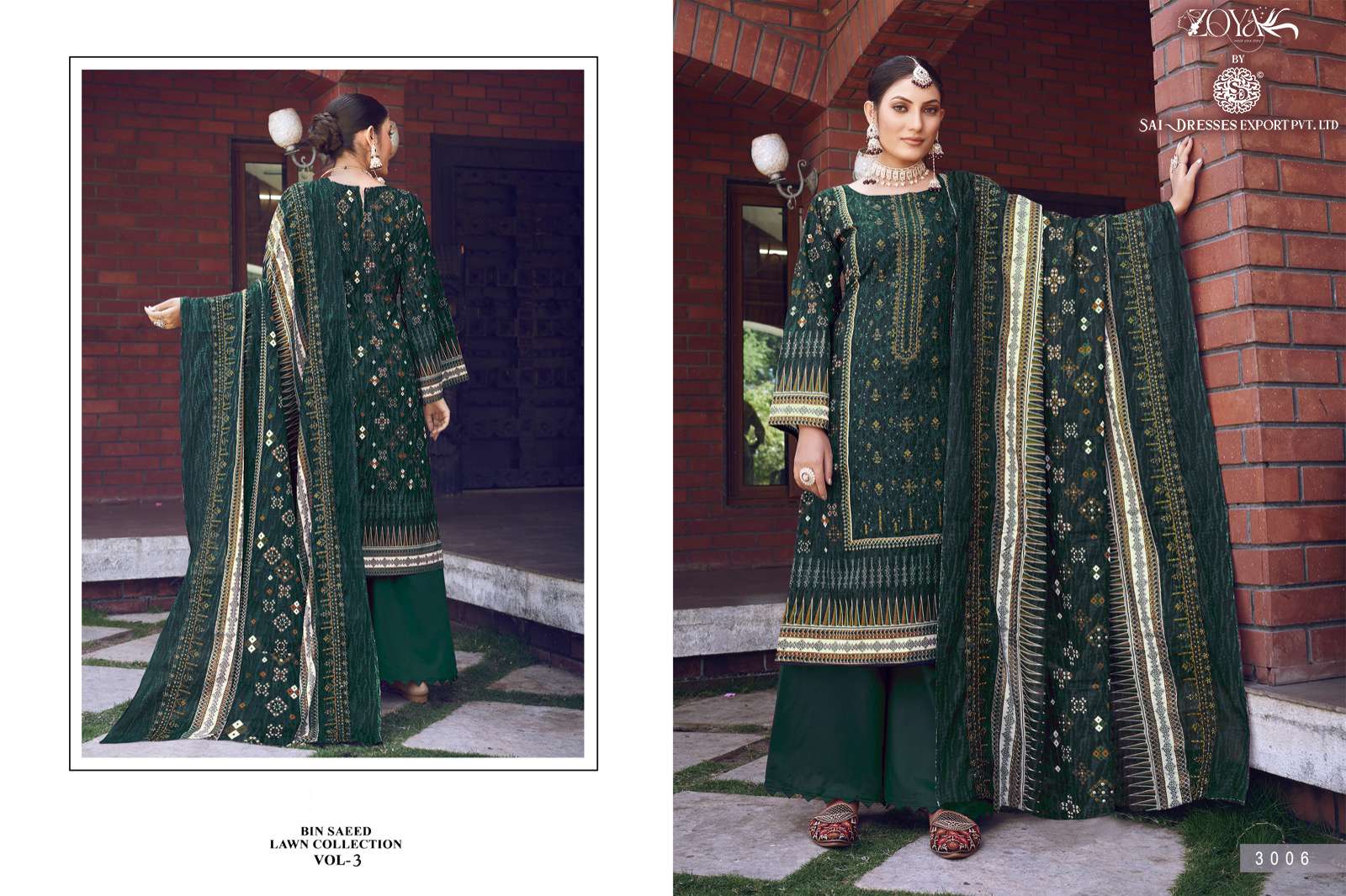 SAI DRESSES PRESENT BIN SAEED LAWN COLLECTION VOL 3 PURE COTTON SELF EMBROIDERED PAKISTANI DESIGNER SUITS IN WHOLESALE RATE IN SURAT