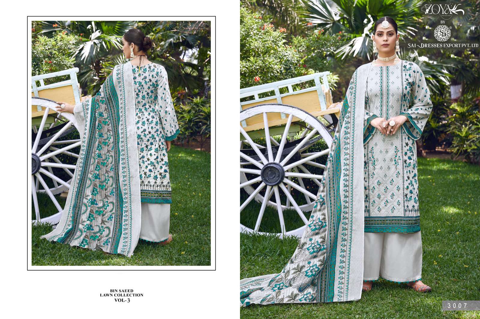 SAI DRESSES PRESENT BIN SAEED LAWN COLLECTION VOL 3 PURE COTTON SELF EMBROIDERED PAKISTANI DESIGNER SUITS IN WHOLESALE RATE IN SURAT