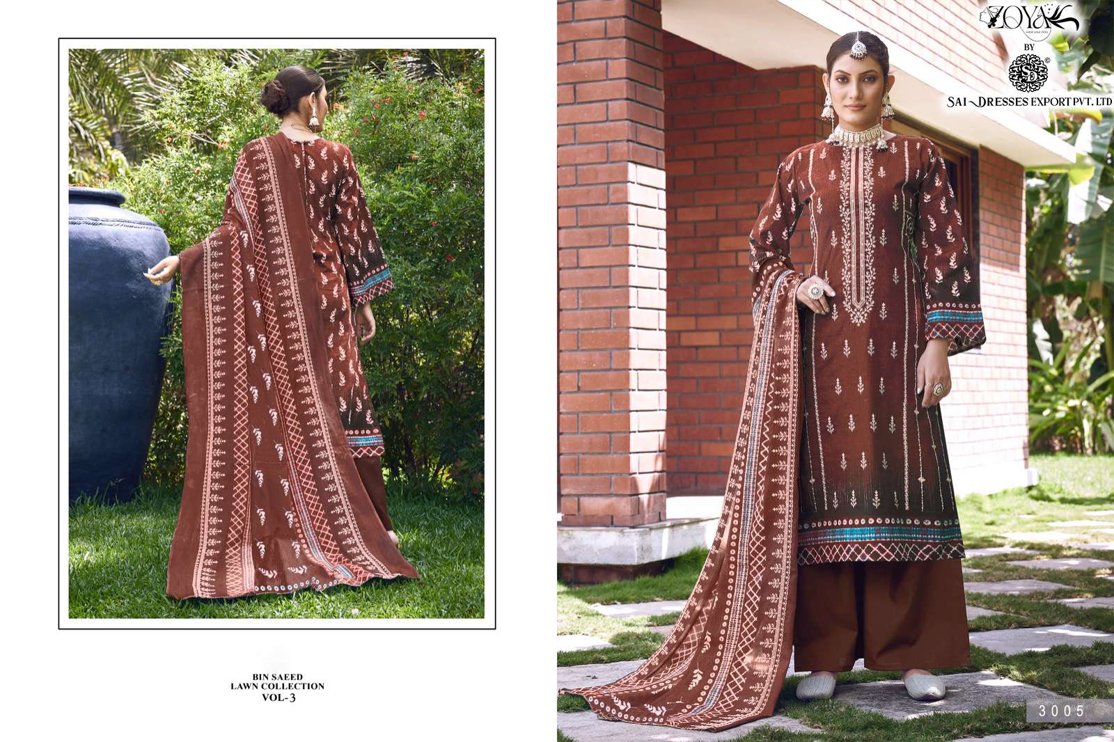 SAI DRESSES PRESENT BIN SAEED LAWN COLLECTION VOL 3 PURE COTTON SELF EMBROIDERED PAKISTANI DESIGNER SUITS IN WHOLESALE RATE IN SURAT