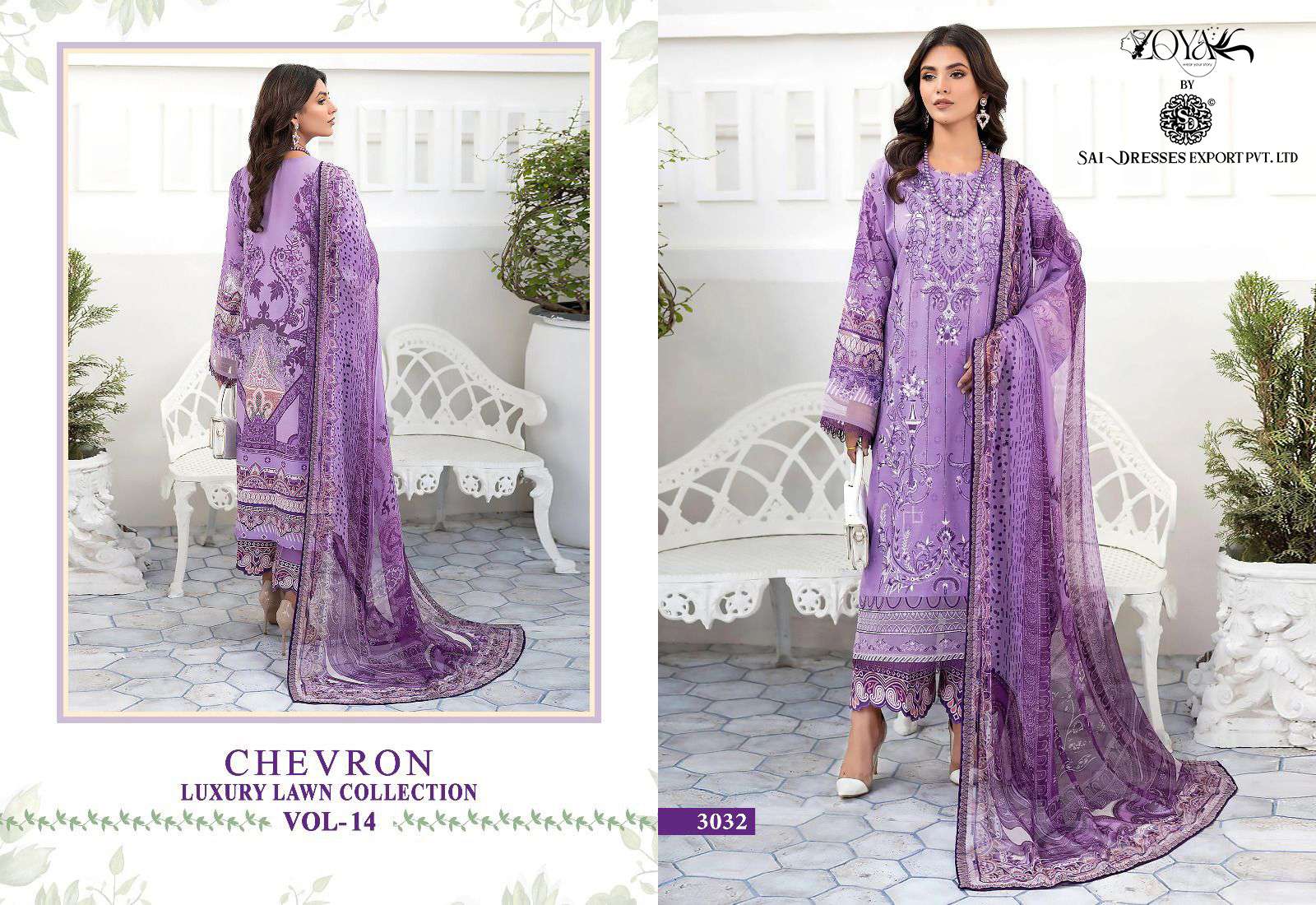 SAI DRESSES PRESENT CHEVRON LUXURY LAWN COLLECTION VOL 14 SUMMER WEAR COTTON SELF EMBROIDERED PAKISTANI DESIGNER SUITS IN WHOLESALE RATE IN SURAT