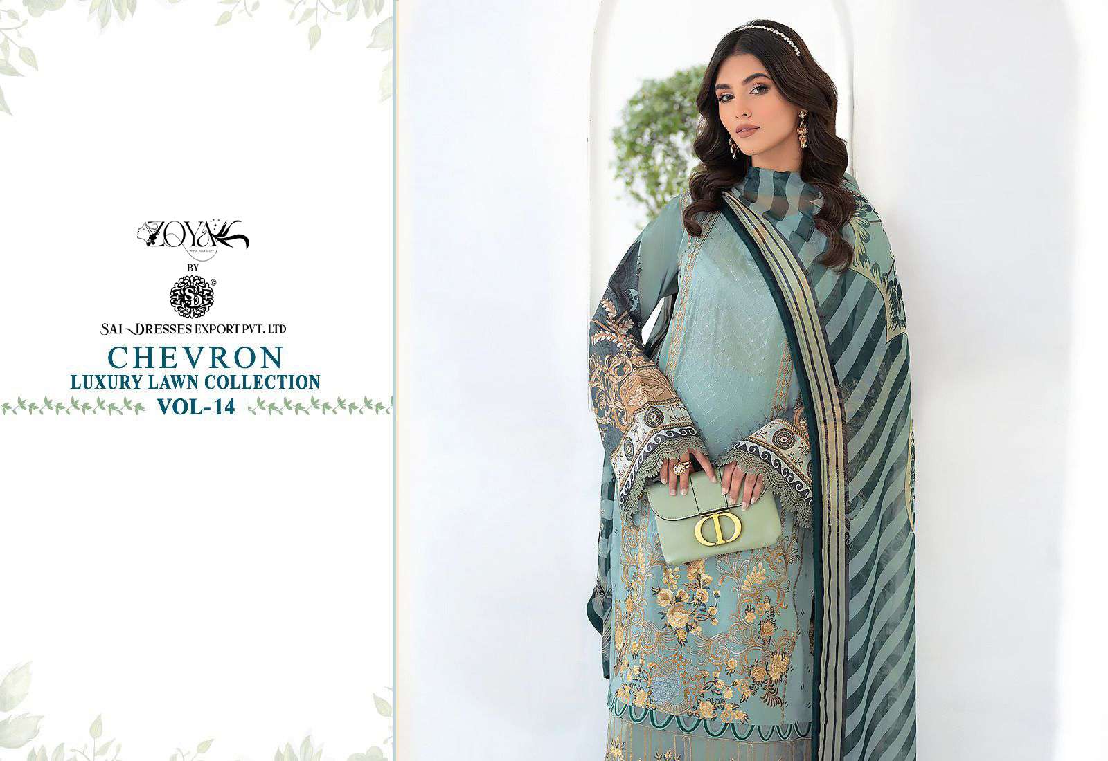 SAI DRESSES PRESENT CHEVRON LUXURY LAWN COLLECTION VOL 14 SUMMER WEAR COTTON SELF EMBROIDERED PAKISTANI DESIGNER SUITS IN WHOLESALE RATE IN SURAT