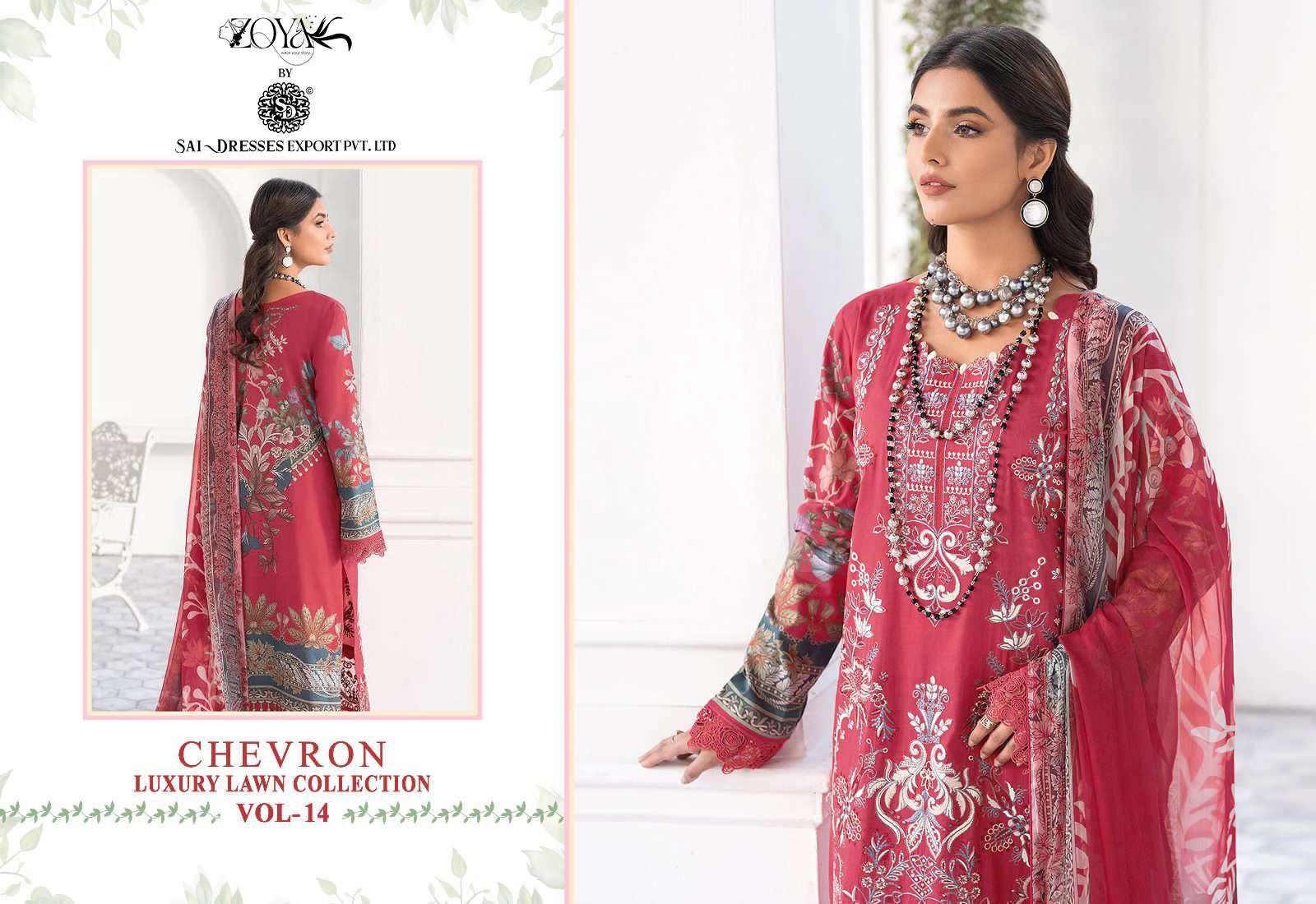 SAI DRESSES PRESENT CHEVRON LUXURY LAWN COLLECTION VOL 14 SUMMER WEAR COTTON SELF EMBROIDERED PAKISTANI DESIGNER SUITS IN WHOLESALE RATE IN SURAT