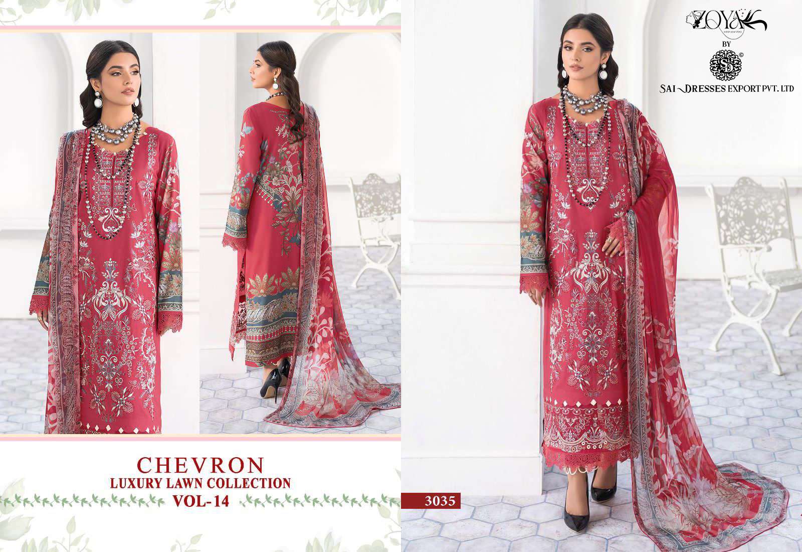 SAI DRESSES PRESENT CHEVRON LUXURY LAWN COLLECTION VOL 14 SUMMER WEAR COTTON SELF EMBROIDERED PAKISTANI DESIGNER SUITS IN WHOLESALE RATE IN SURAT