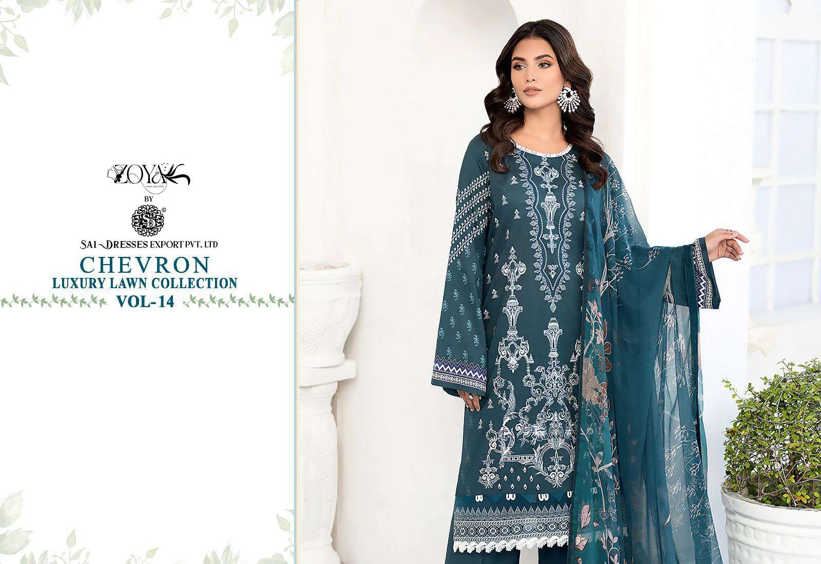 SAI DRESSES PRESENT CHEVRON LUXURY LAWN COLLECTION VOL 14 SUMMER WEAR COTTON SELF EMBROIDERED PAKISTANI DESIGNER SUITS IN WHOLESALE RATE IN SURAT