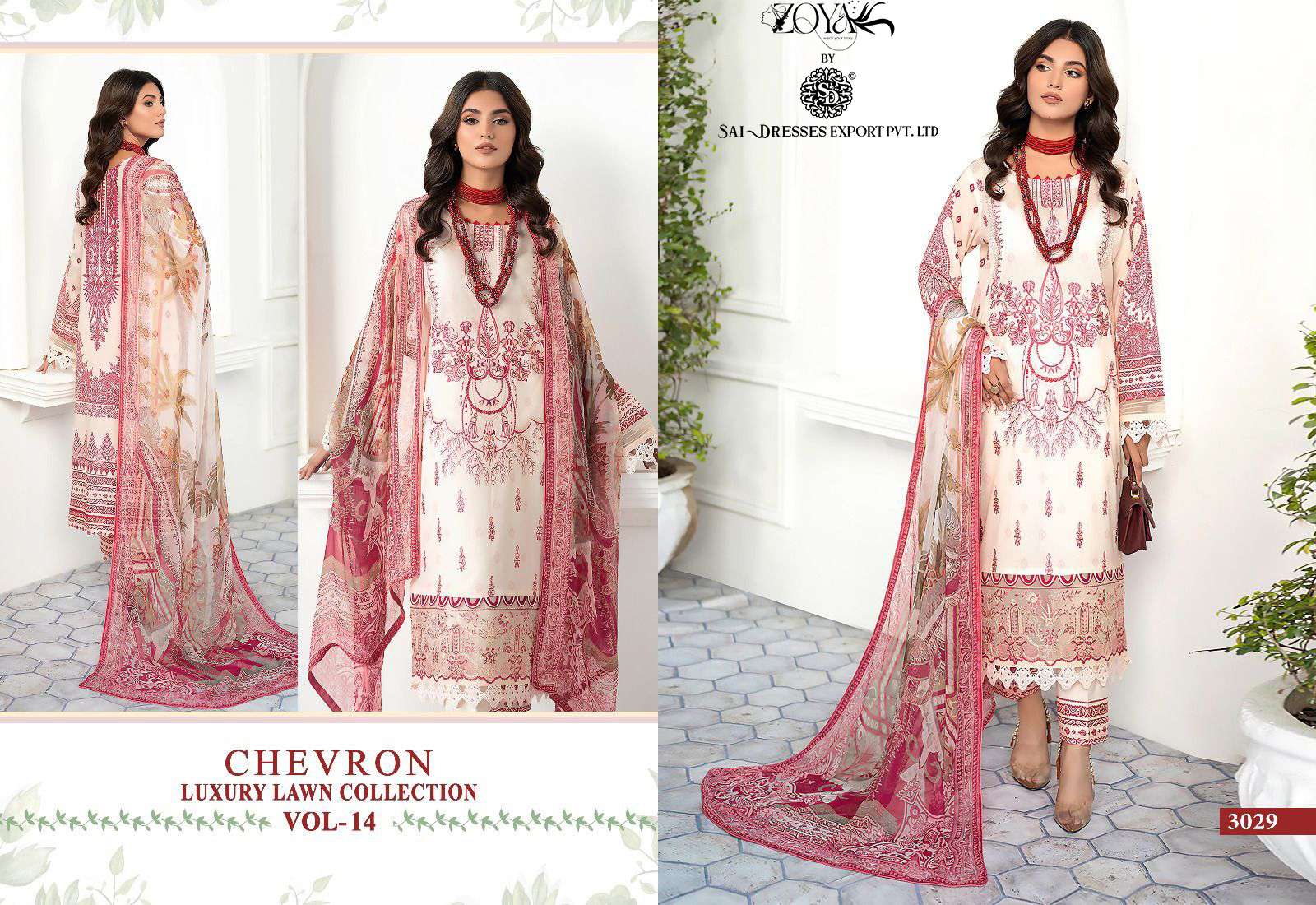 SAI DRESSES PRESENT CHEVRON LUXURY LAWN COLLECTION VOL 14 SUMMER WEAR COTTON SELF EMBROIDERED PAKISTANI DESIGNER SUITS IN WHOLESALE RATE IN SURAT