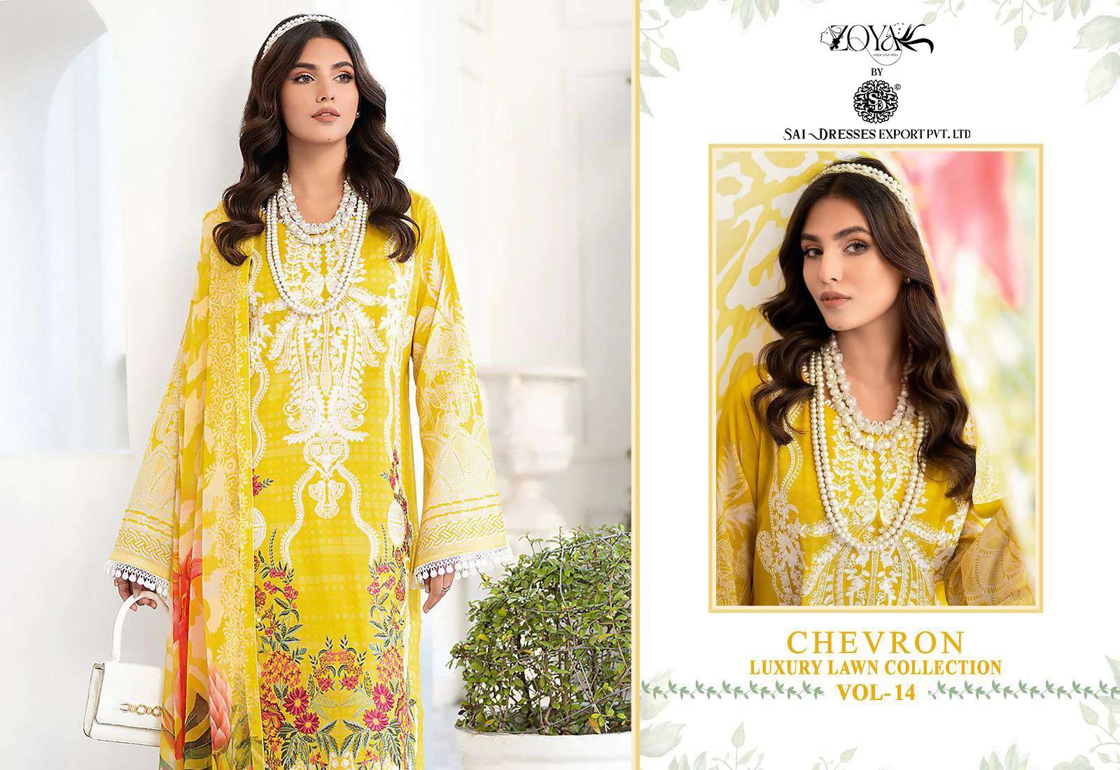 SAI DRESSES PRESENT CHEVRON LUXURY LAWN COLLECTION VOL 14 SUMMER WEAR COTTON SELF EMBROIDERED PAKISTANI DESIGNER SUITS IN WHOLESALE RATE IN SURAT