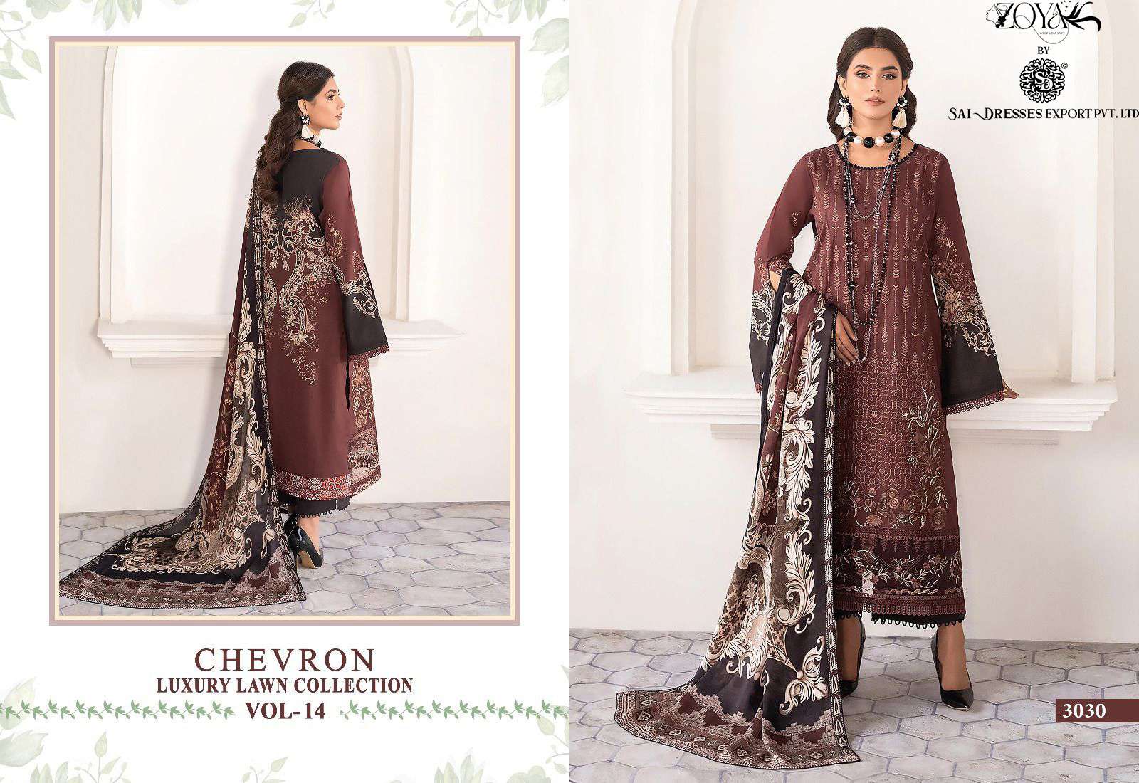 SAI DRESSES PRESENT CHEVRON LUXURY LAWN COLLECTION VOL 14 SUMMER WEAR COTTON SELF EMBROIDERED PAKISTANI DESIGNER SUITS IN WHOLESALE RATE IN SURAT