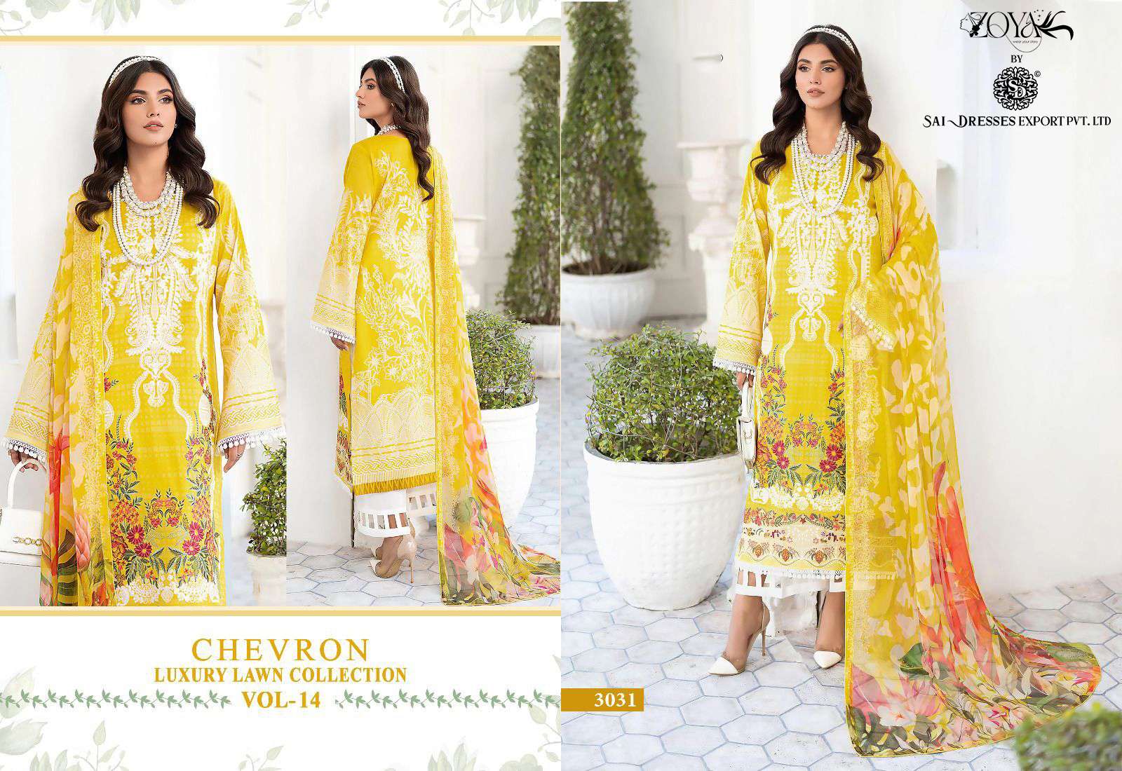 SAI DRESSES PRESENT CHEVRON LUXURY LAWN COLLECTION VOL 14 SUMMER WEAR COTTON SELF EMBROIDERED PAKISTANI DESIGNER SUITS IN WHOLESALE RATE IN SURAT