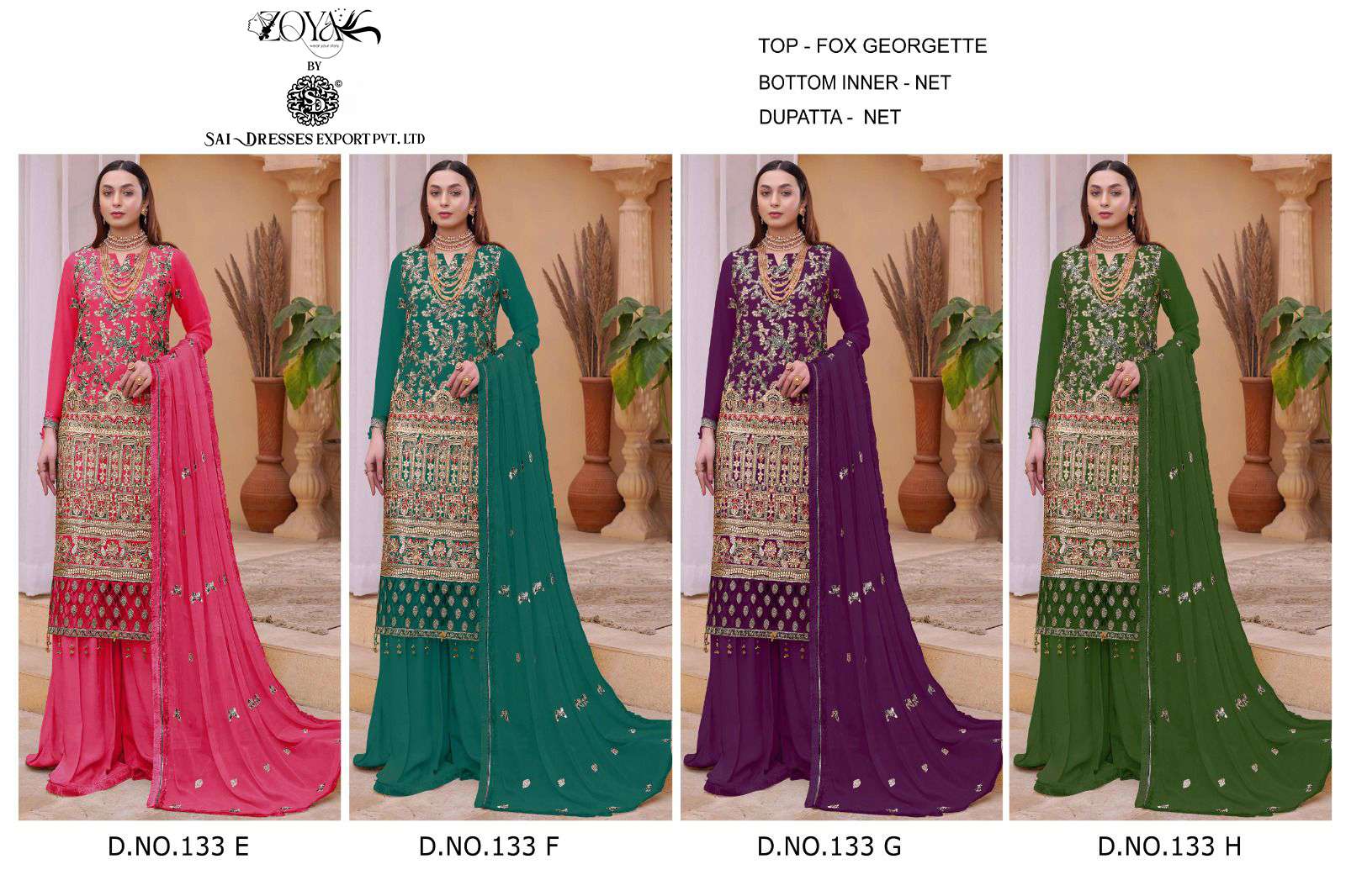 SAI DRESSES PRESENT D.NO 133 E TO 133 H WEDDING WEAR PAKISTANI DESIGNER SUITS IN WHOLESALE RATE IN SURAT