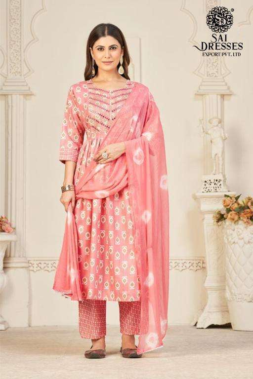 SAI DRESSES PRESENT D.NO 326 READY TO WEAR NAIRA CUT 3 PIECE COMBO COLLECTION IN WHOLESALE RATE IN SURAT