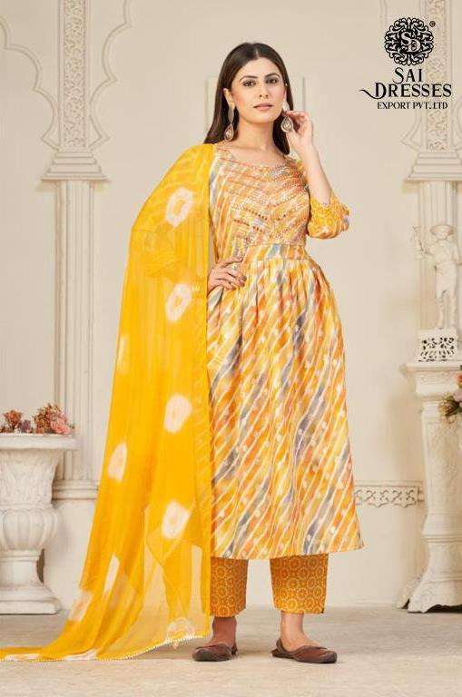 SAI DRESSES PRESENT D.NO 327 READY TO WEAR NAIRA CUT 3 PIECE COMBO COLLECTION IN WHOLESALE RATE IN SURAT