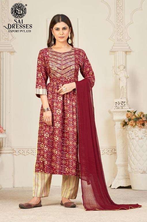 SAI DRESSES PRESENT D.NO 328 READY TO WEAR NAIRA CUT 3 PIECE COMBO COLLECTION IN WHOLESALE RATE IN SURAT