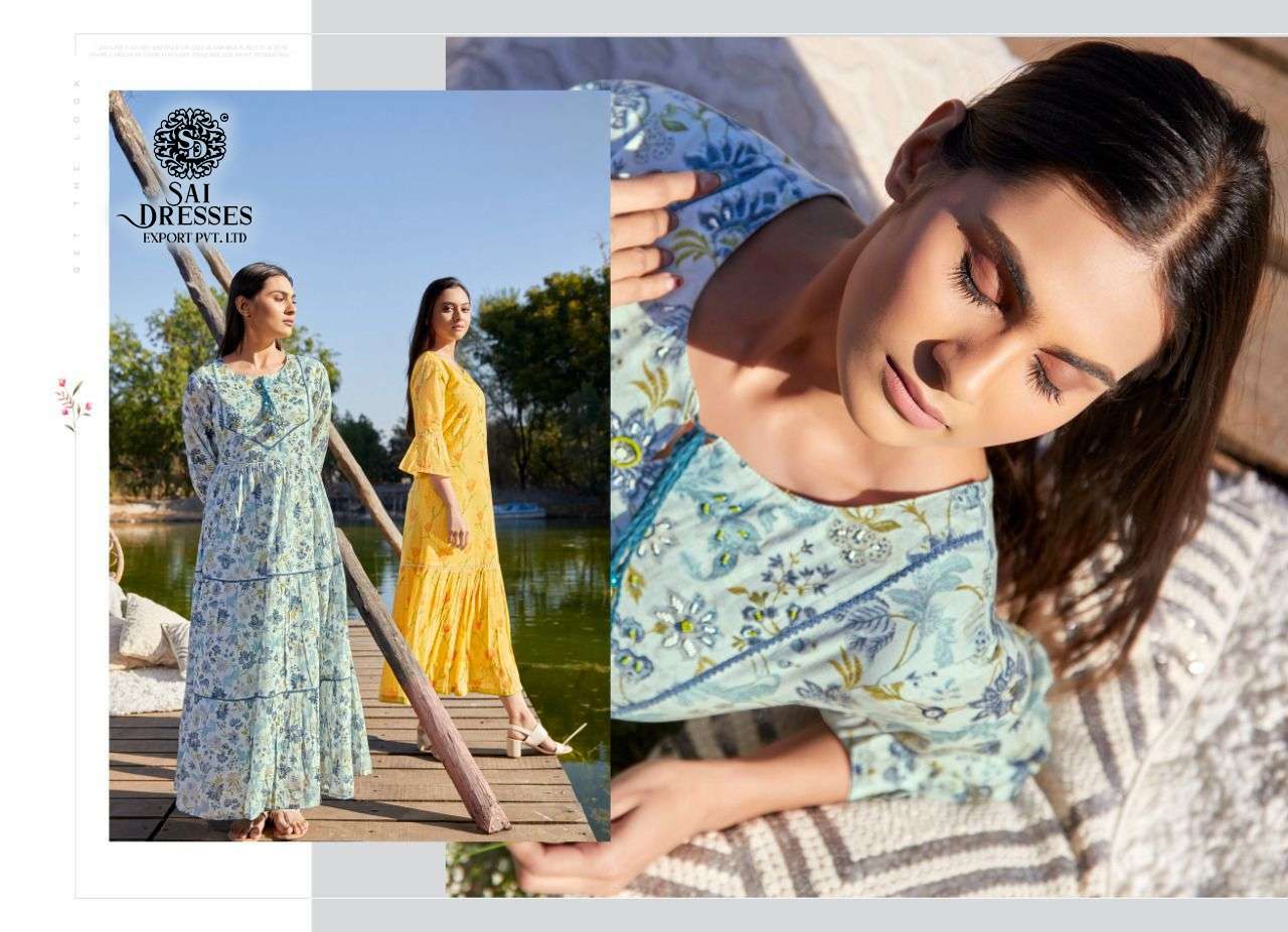 SAI DRESSES PRESENT DELIGHT VOL 1 SUMMER WEAR LONG GOWN STYLE DESIGNER KURTI COLLECTION IN WHOLESALE RATE IN SURAT