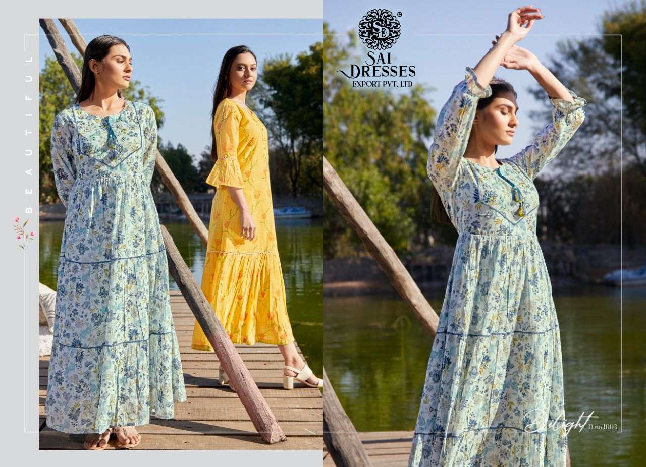 SAI DRESSES PRESENT DELIGHT VOL 1 SUMMER WEAR LONG GOWN STYLE DESIGNER KURTI COLLECTION IN WHOLESALE RATE IN SURAT