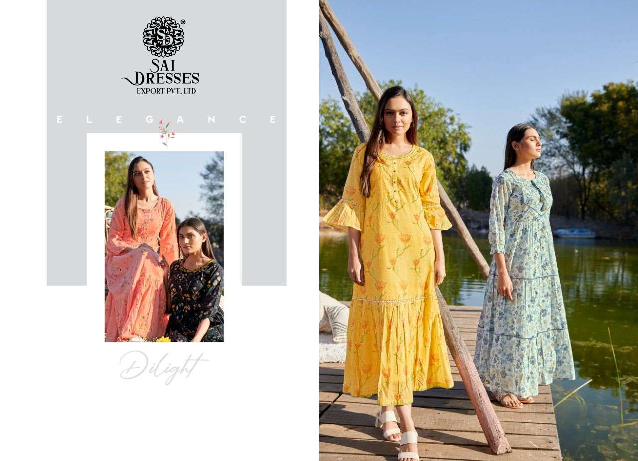 SAI DRESSES PRESENT DELIGHT VOL 1 SUMMER WEAR LONG GOWN STYLE DESIGNER KURTI COLLECTION IN WHOLESALE RATE IN SURAT