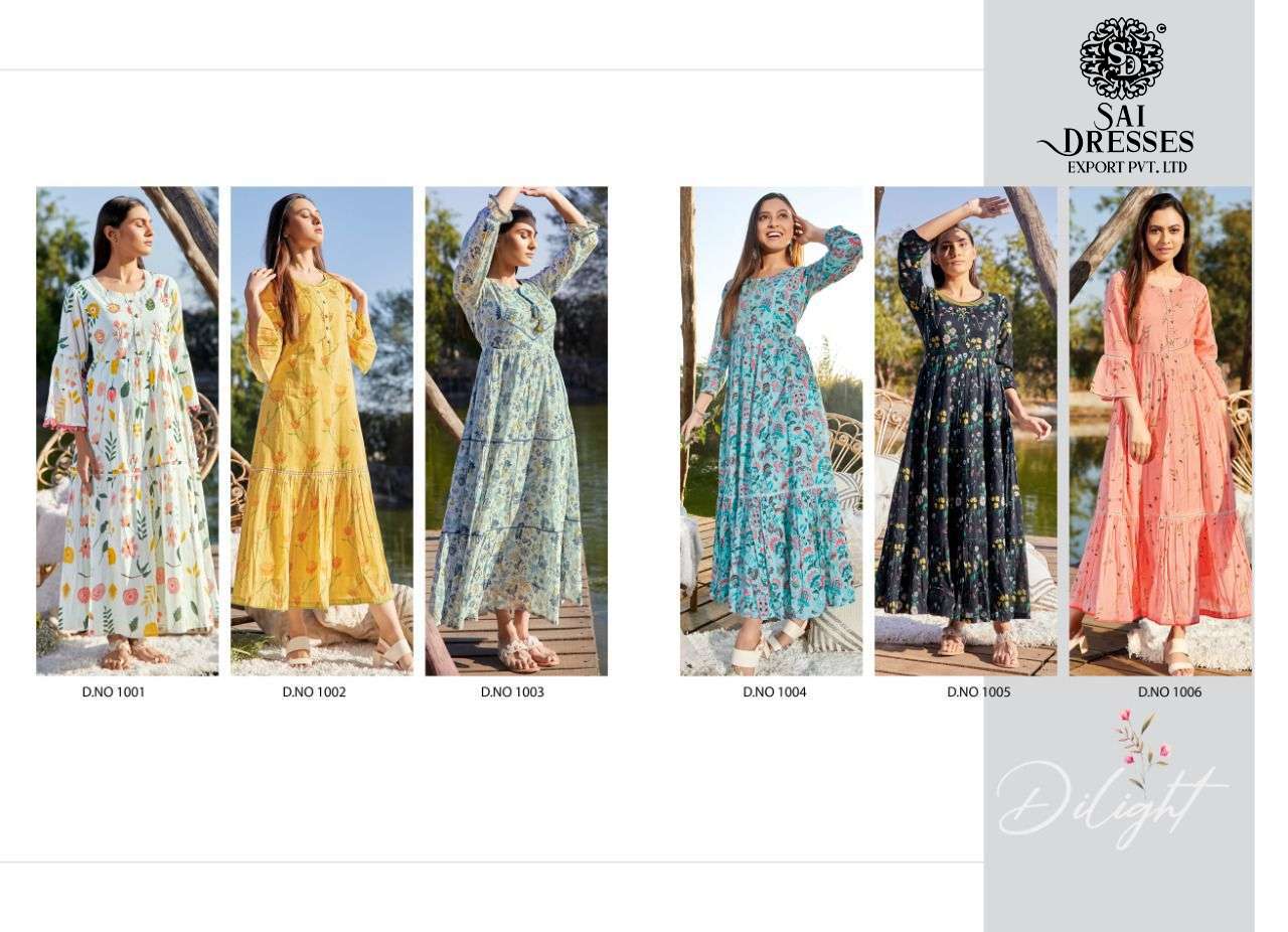 SAI DRESSES PRESENT DELIGHT VOL 1 SUMMER WEAR LONG GOWN STYLE DESIGNER KURTI COLLECTION IN WHOLESALE RATE IN SURAT