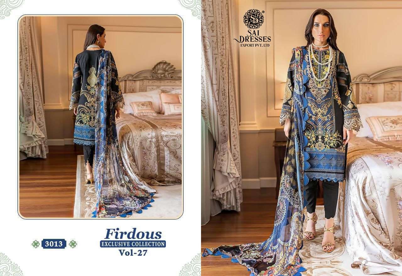 SAI DRESSES PRESENT FIRDOUS EXCLUSIVE COLLECTION VOL 27 PURE COTTON DESIGNER PAKISTANI SUMMER COLLECTION IN WHOLESALE RATE IN SURAT