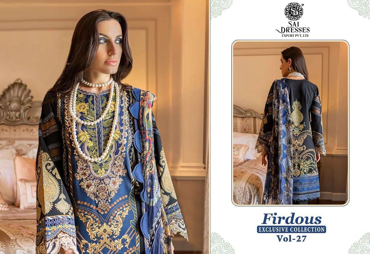 SAI DRESSES PRESENT FIRDOUS EXCLUSIVE COLLECTION VOL 27 PURE COTTON DESIGNER PAKISTANI SUMMER COLLECTION IN WHOLESALE RATE IN SURAT