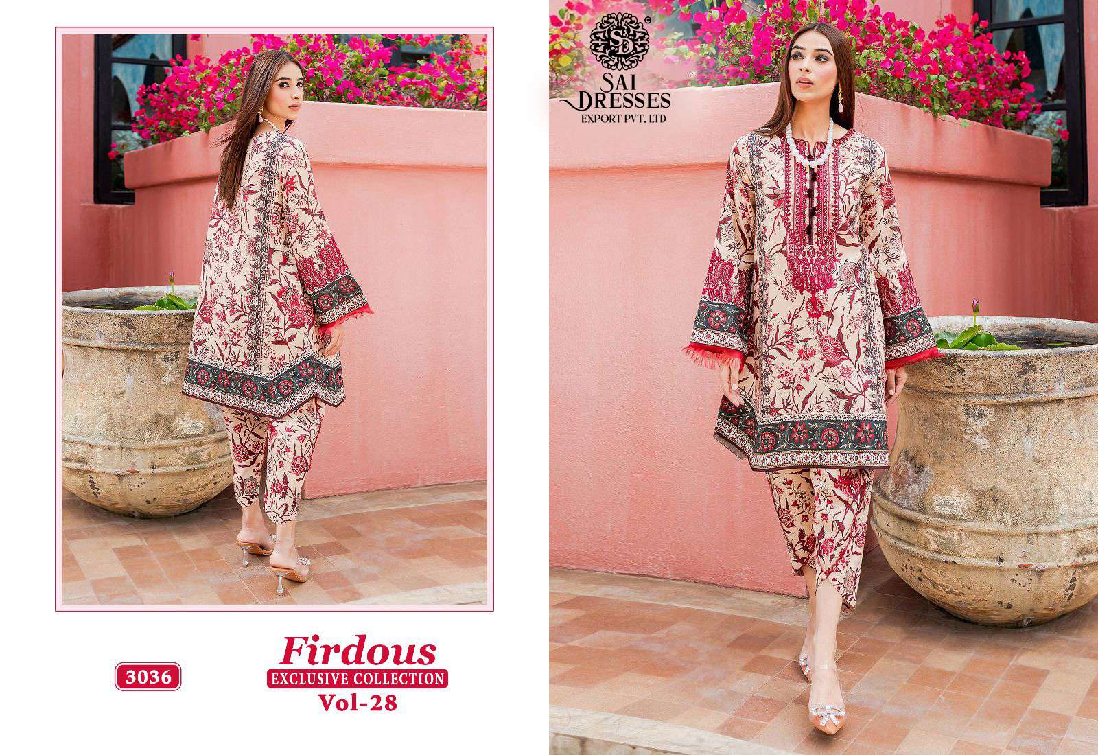 SAI DRESSES PRESENT FIRDOUS EXCLUSIVE COLLECTION VOL 28 SUMMER WEAR PURE COTTON PAKISTANI SALWAR SUITS IN WHOLESALE RATE IN SURAT