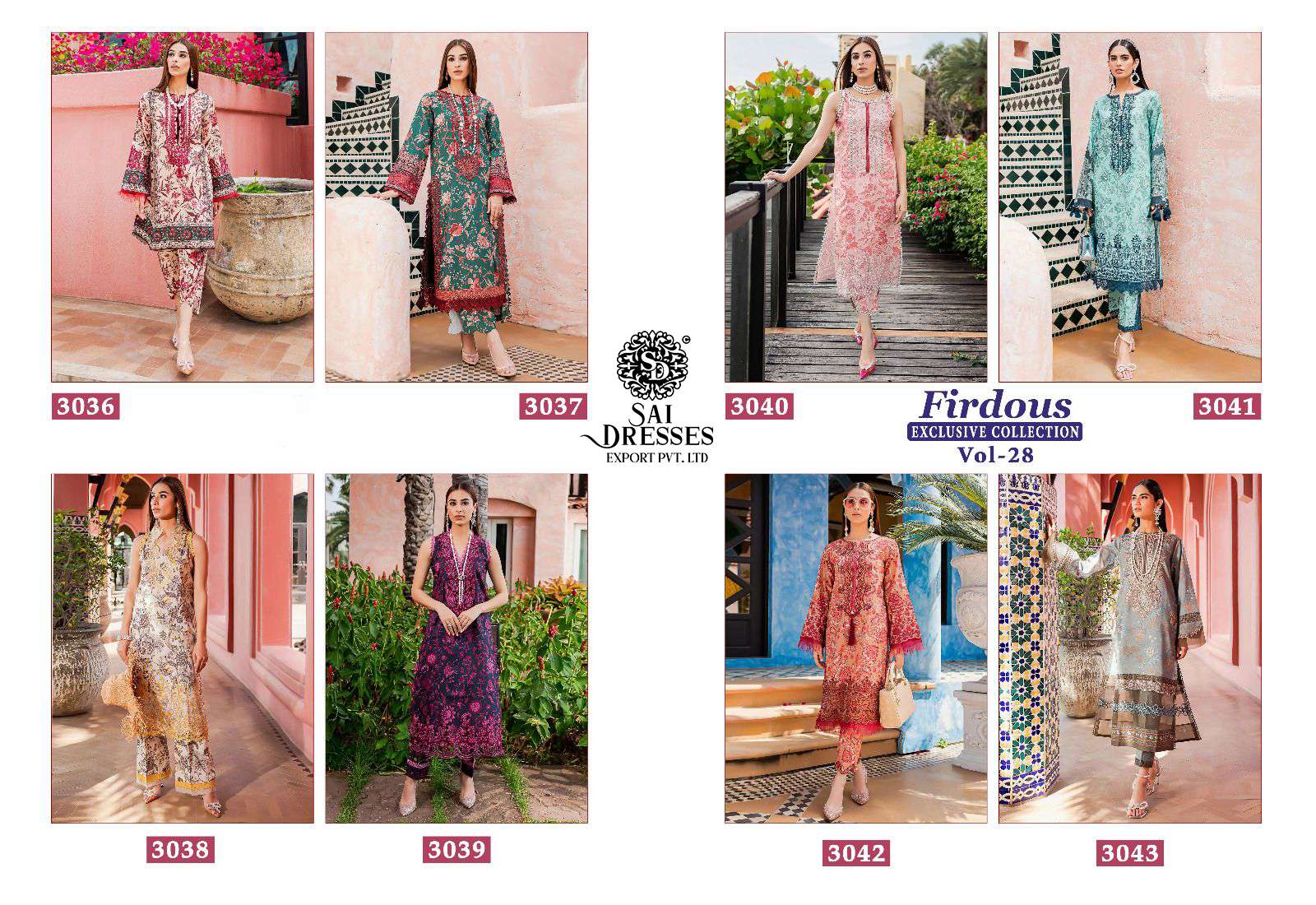 SAI DRESSES PRESENT FIRDOUS EXCLUSIVE COLLECTION VOL 28 SUMMER WEAR PURE COTTON PAKISTANI SALWAR SUITS IN WHOLESALE RATE IN SURAT