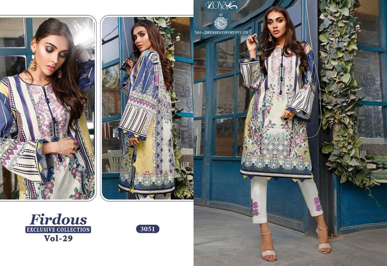 SAI DRESSES PRESENT FIRDOUS EXCLUSIVE COLLECTION VOL 29 SUMMER WEAR PURE COTTON PAKISTANI SALWAR SUITS IN WHOLESALE RATE IN SURAT