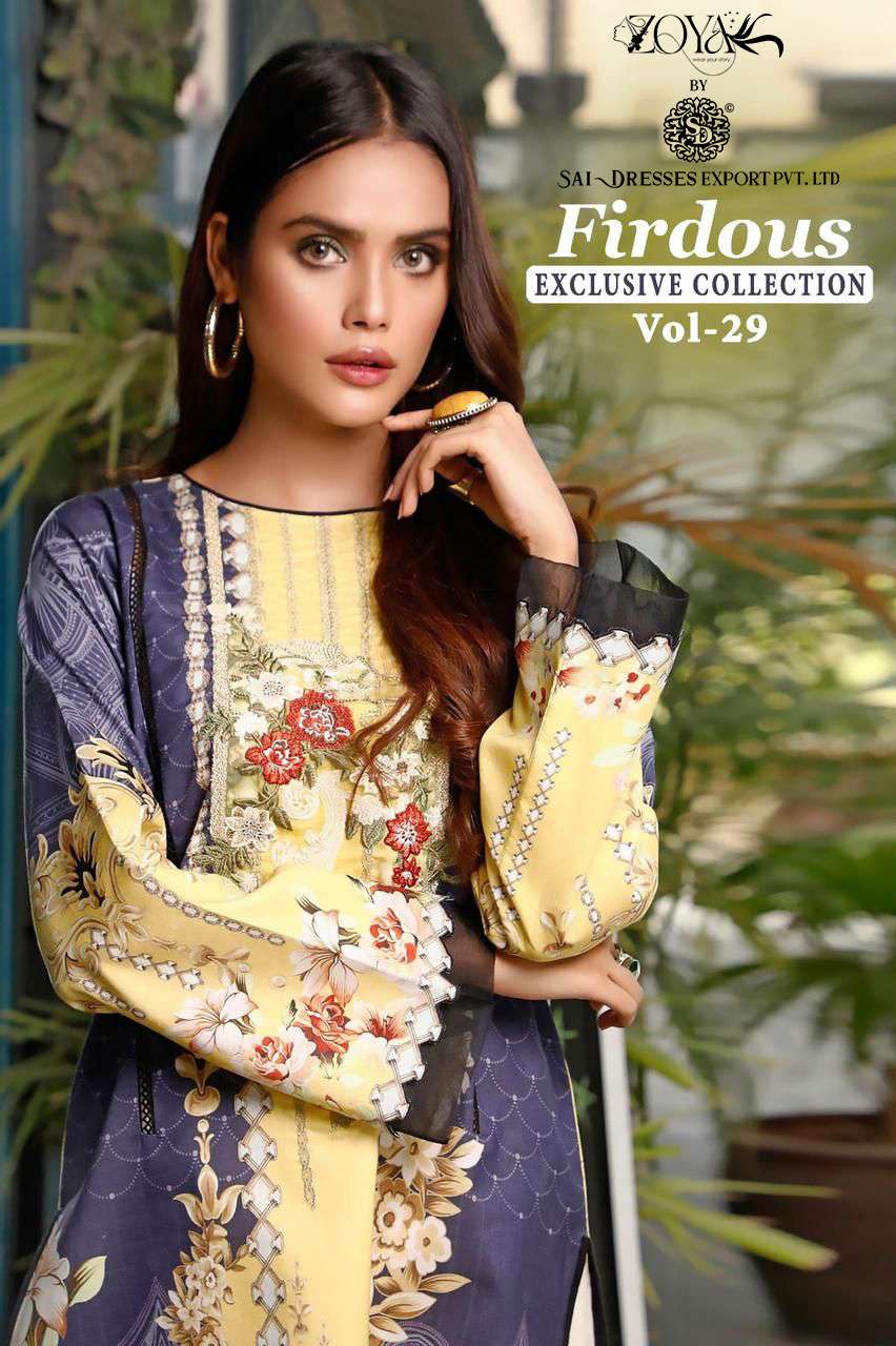 SAI DRESSES PRESENT FIRDOUS EXCLUSIVE COLLECTION VOL 29 SUMMER WEAR PURE COTTON PAKISTANI SALWAR SUITS IN WHOLESALE RATE IN SURAT