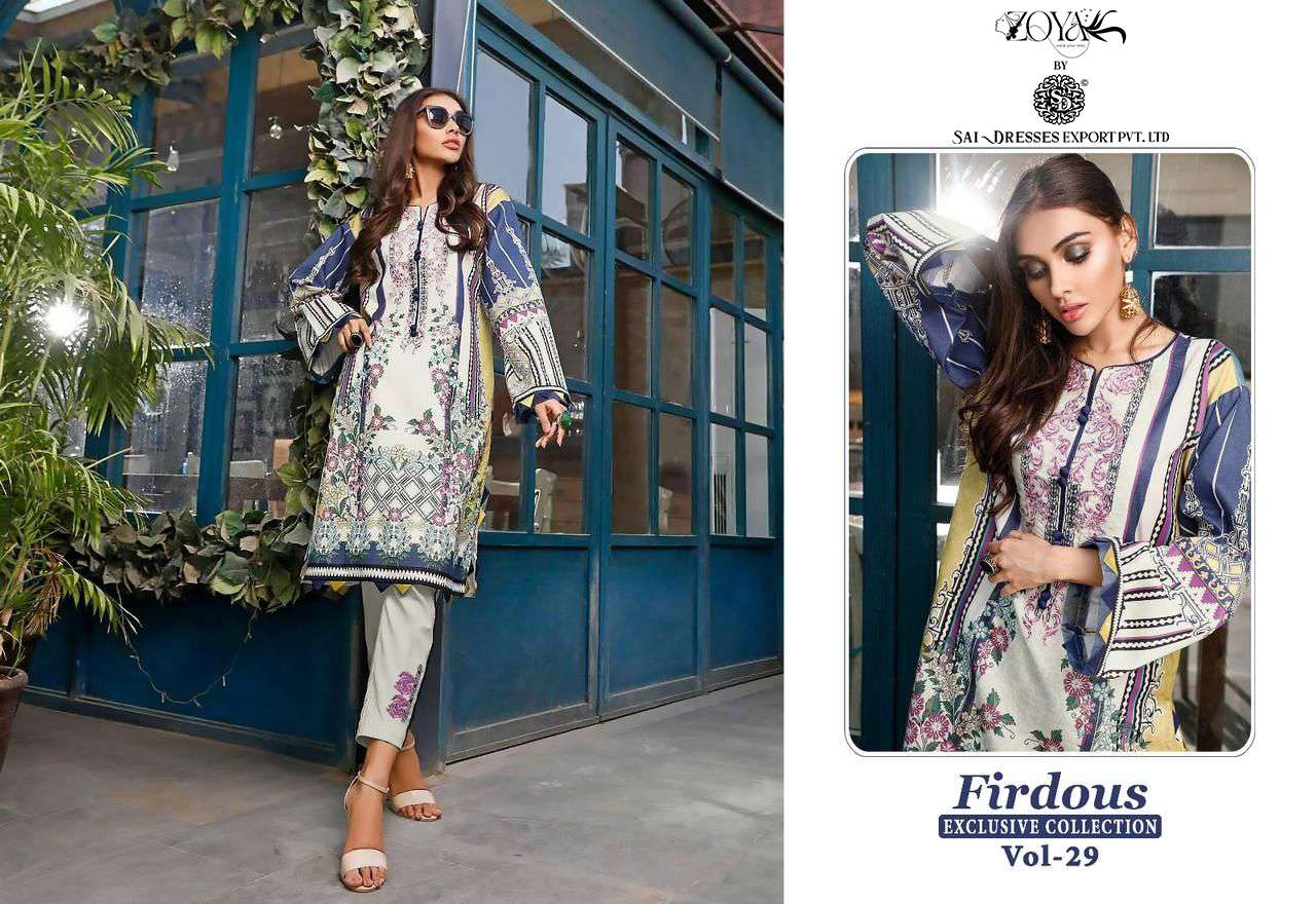 SAI DRESSES PRESENT FIRDOUS EXCLUSIVE COLLECTION VOL 29 SUMMER WEAR PURE COTTON PAKISTANI SALWAR SUITS IN WHOLESALE RATE IN SURAT